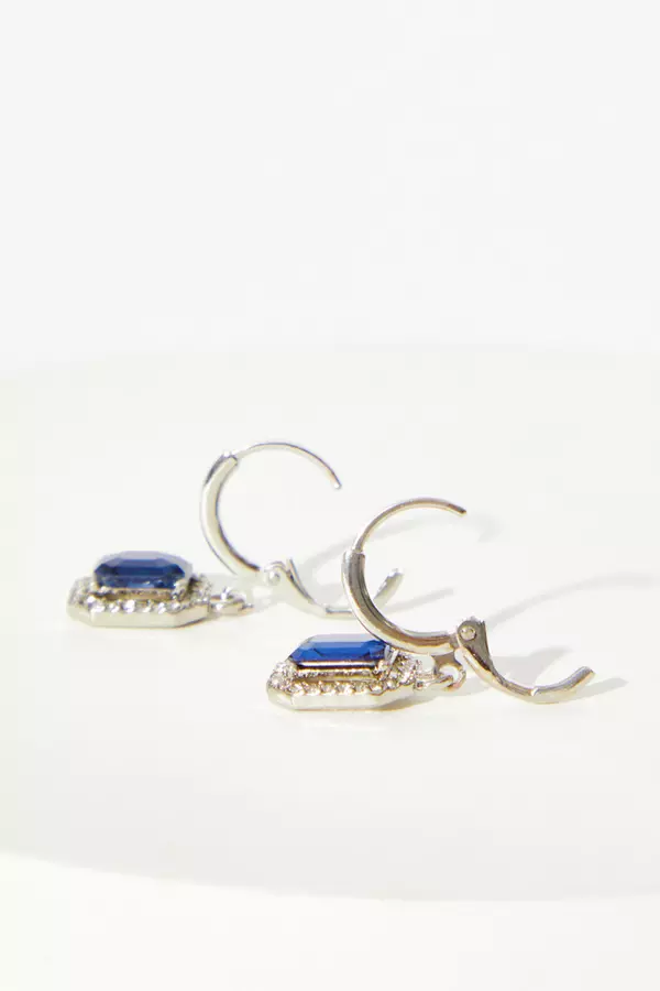 Navy Square Jewel Drop Earrings