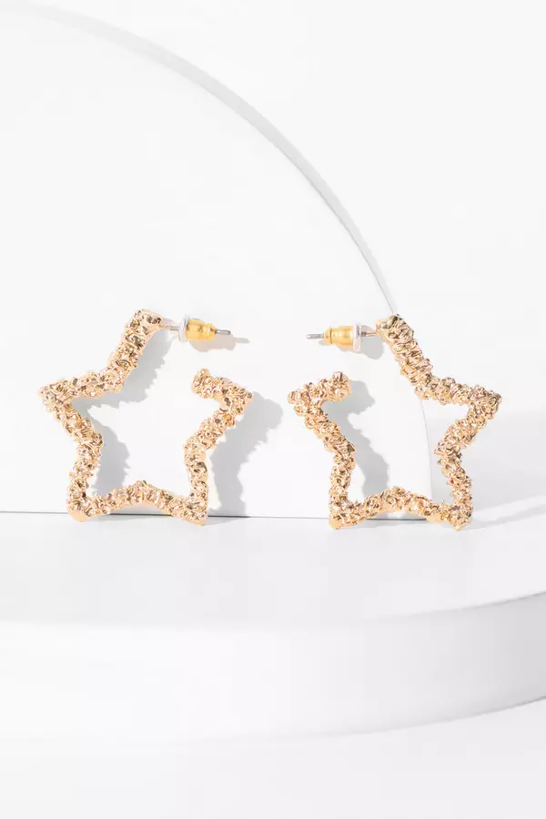 Gold Star Textured Hoop Earrings