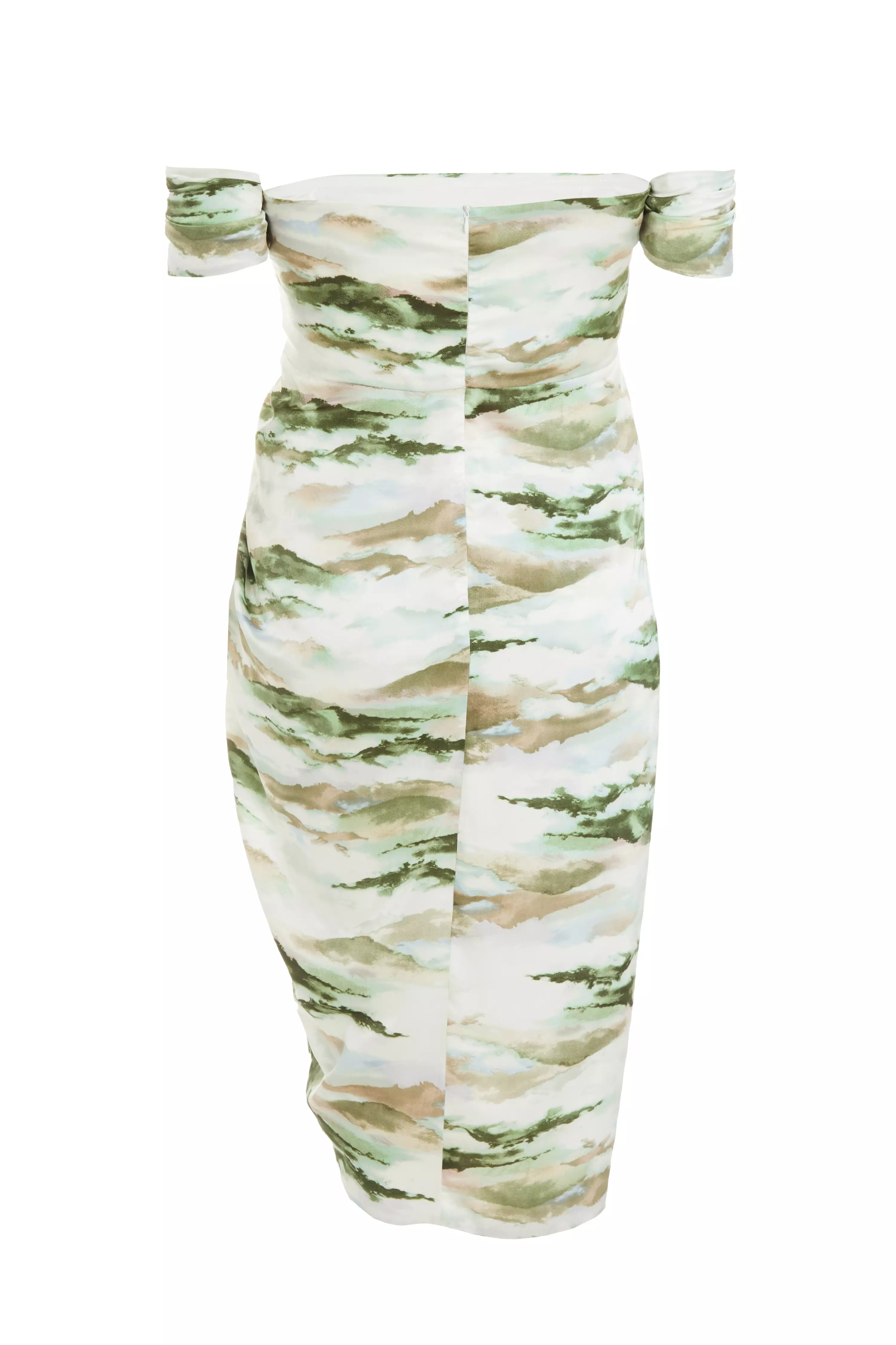 Curve Green Marble Print Bardot Midi Dress