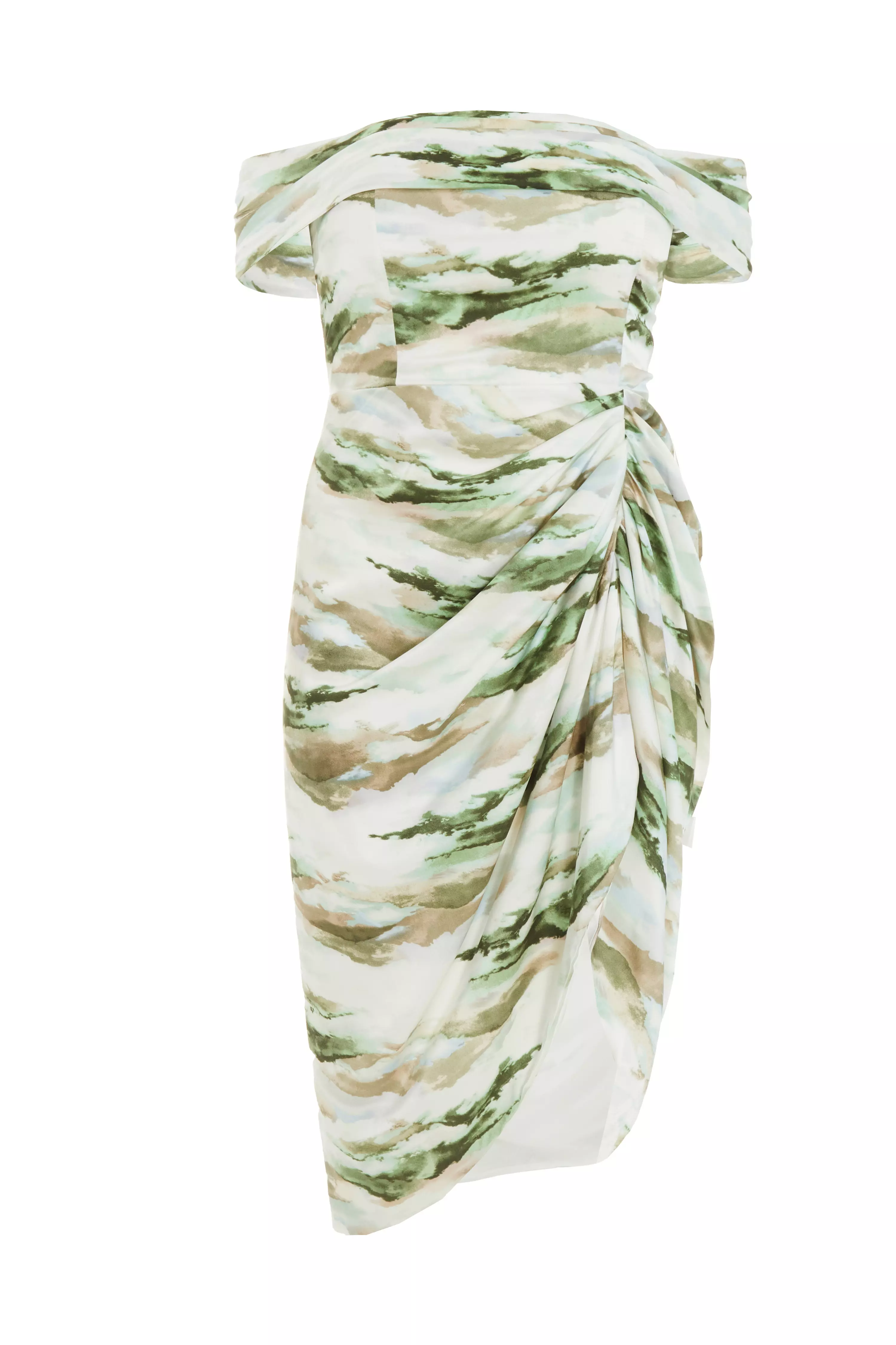 Curve Green Marble Print Bardot Midi Dress