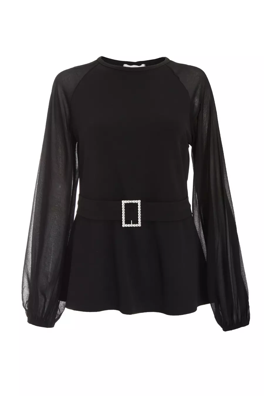 Black chiffon long sleeve top hotsell