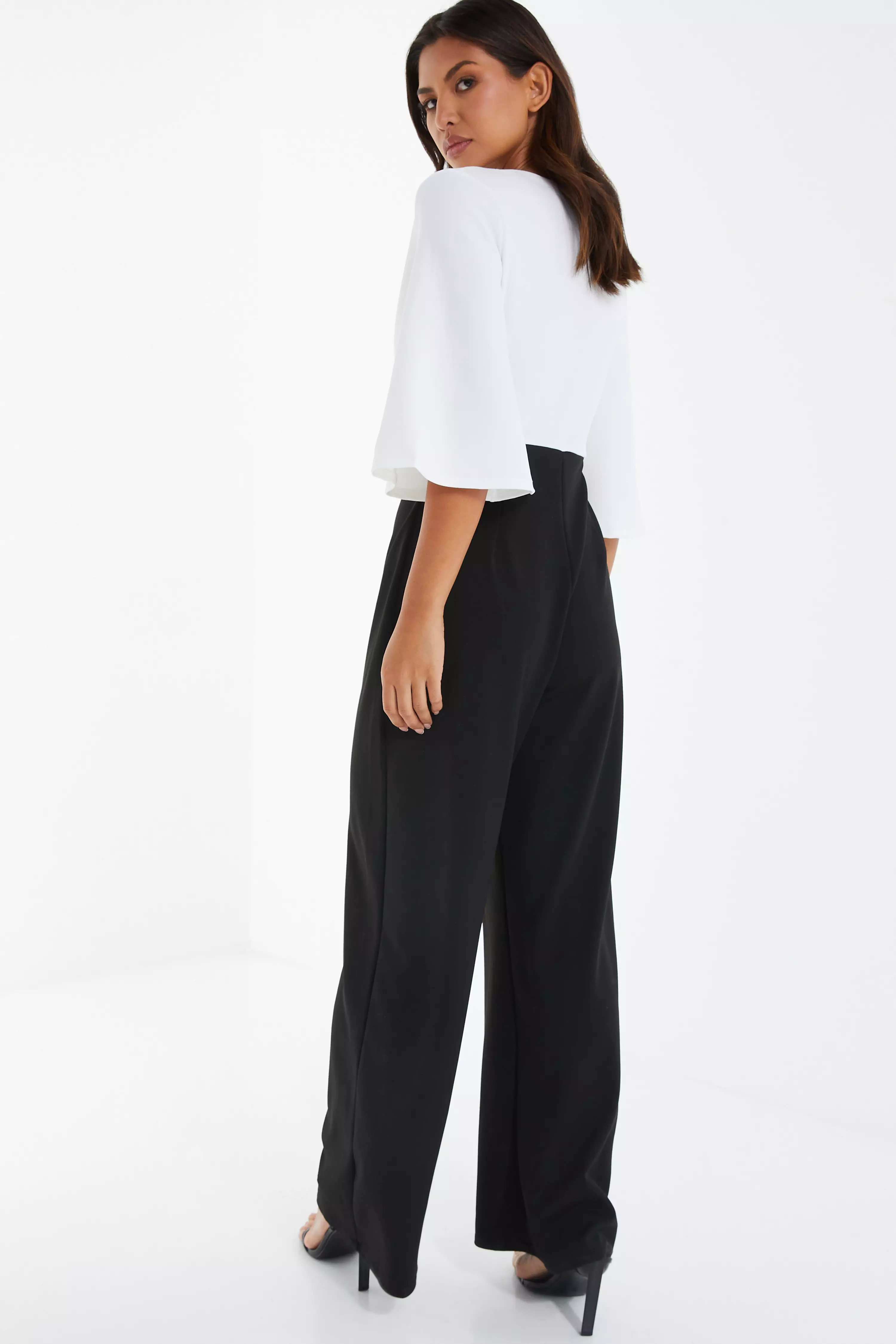 Black Tie Front Contrast Palazzo Jumpsuit