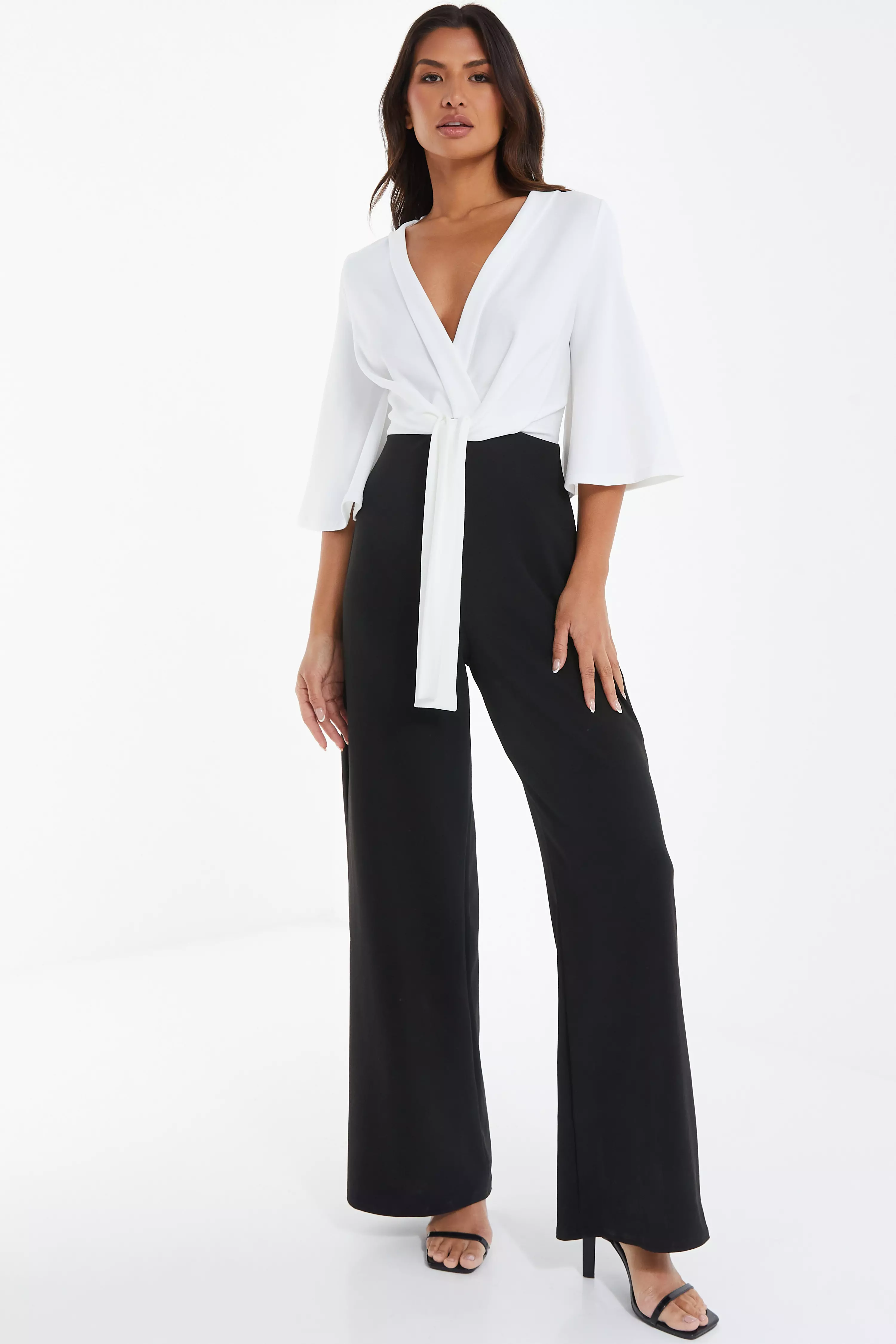 Black Tie Front Contrast Palazzo Jumpsuit