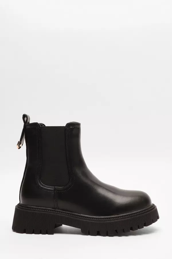 Black Faux Leather Chelsea Boots