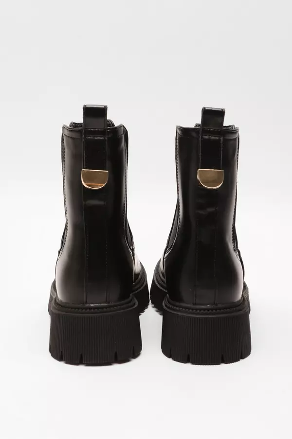 Black Faux Leather Chelsea Boots
