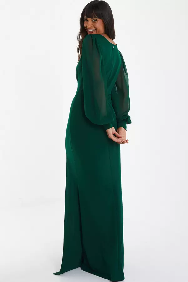 Green Chiffon Sleeve Maxi Dress