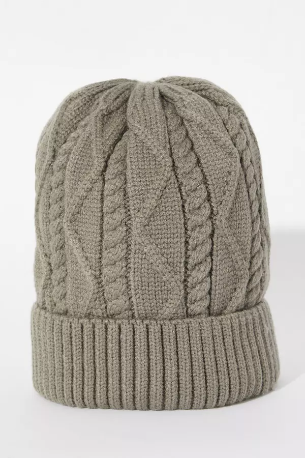 Taupe Cable Knit Beanie Hat