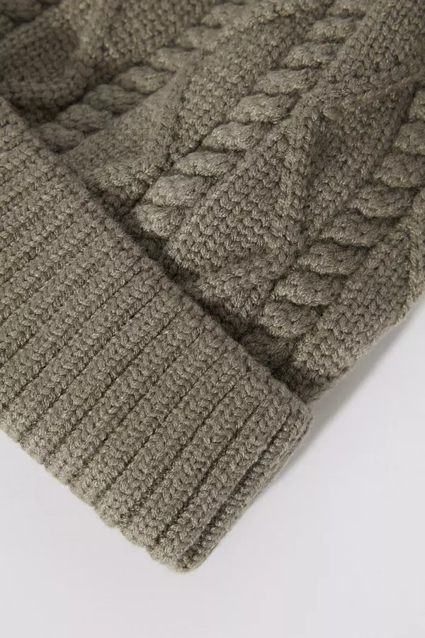 Taupe Cable Knit Beanie Hat