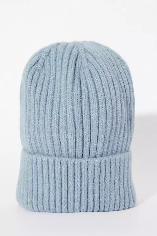 Blue Knit Beanie Hat