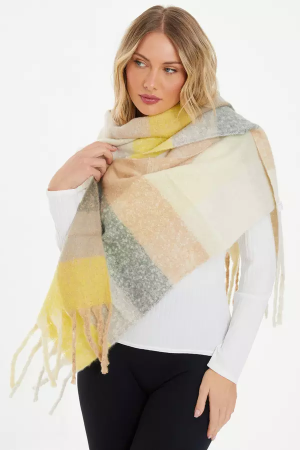 Yellow Check Knitted Scarf