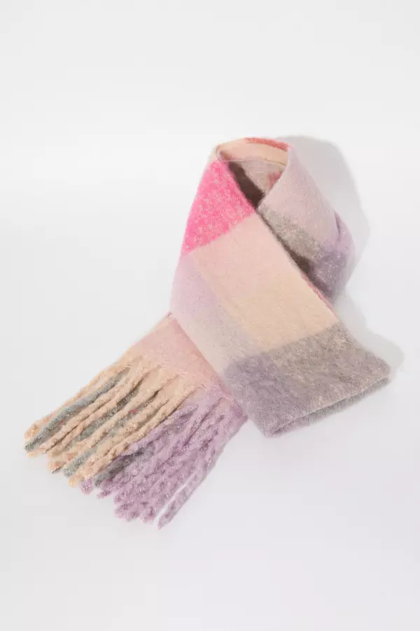 Pink Check Knitted Scarf