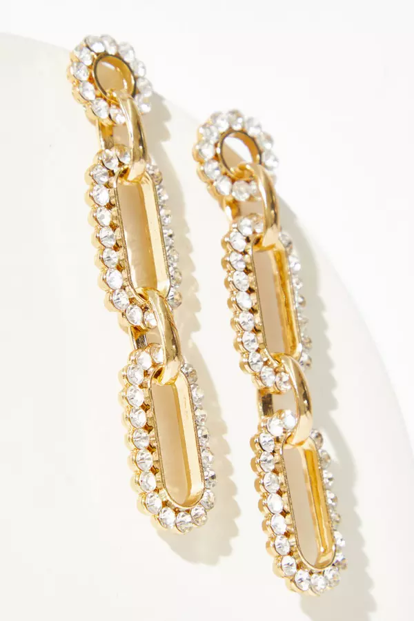 Gold Embellished Chain Link Drop Earrings