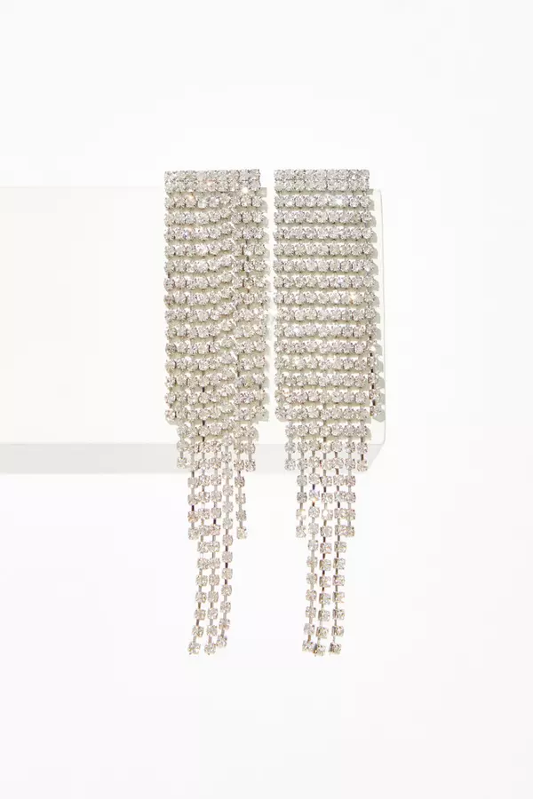 Silver Fringe Diamante Drop Earrings