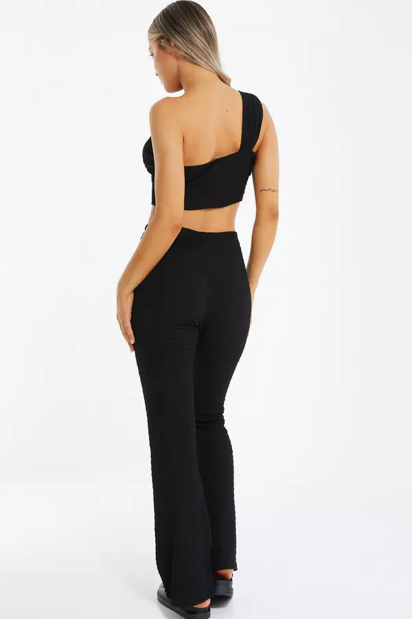Black Textured High Waisted Trousers