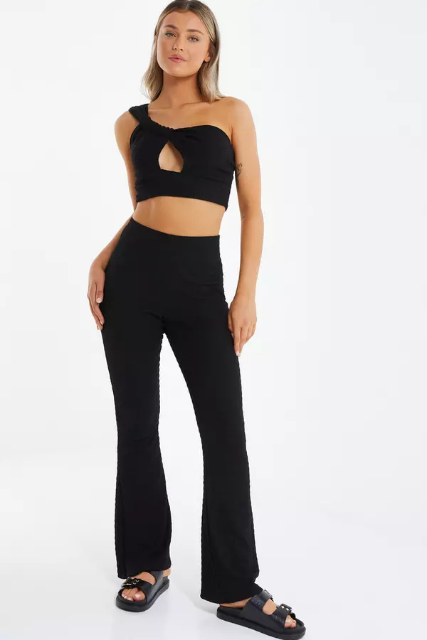 Black Textured High Waisted Trousers