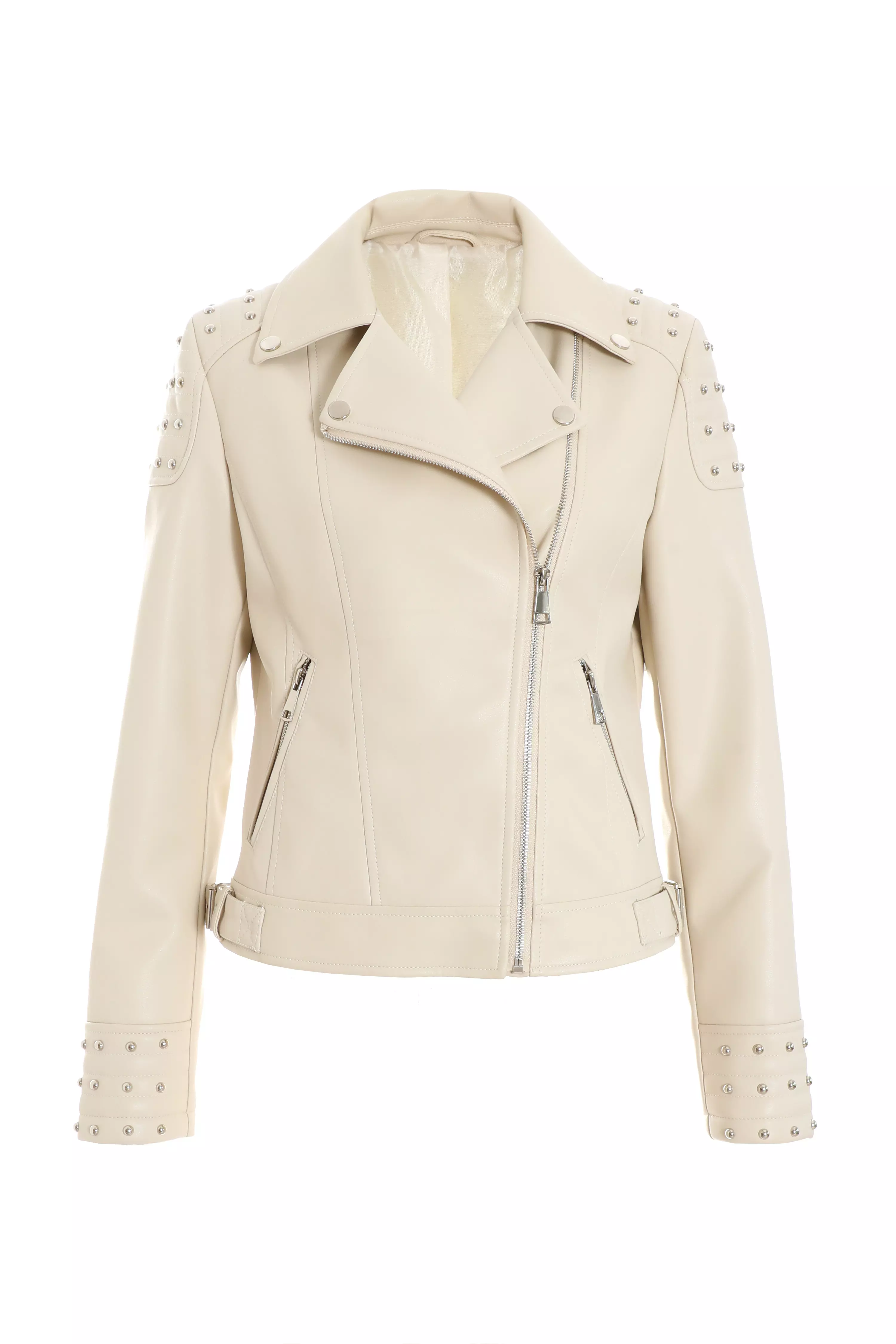 Stone Faux Leather Biker Jacket