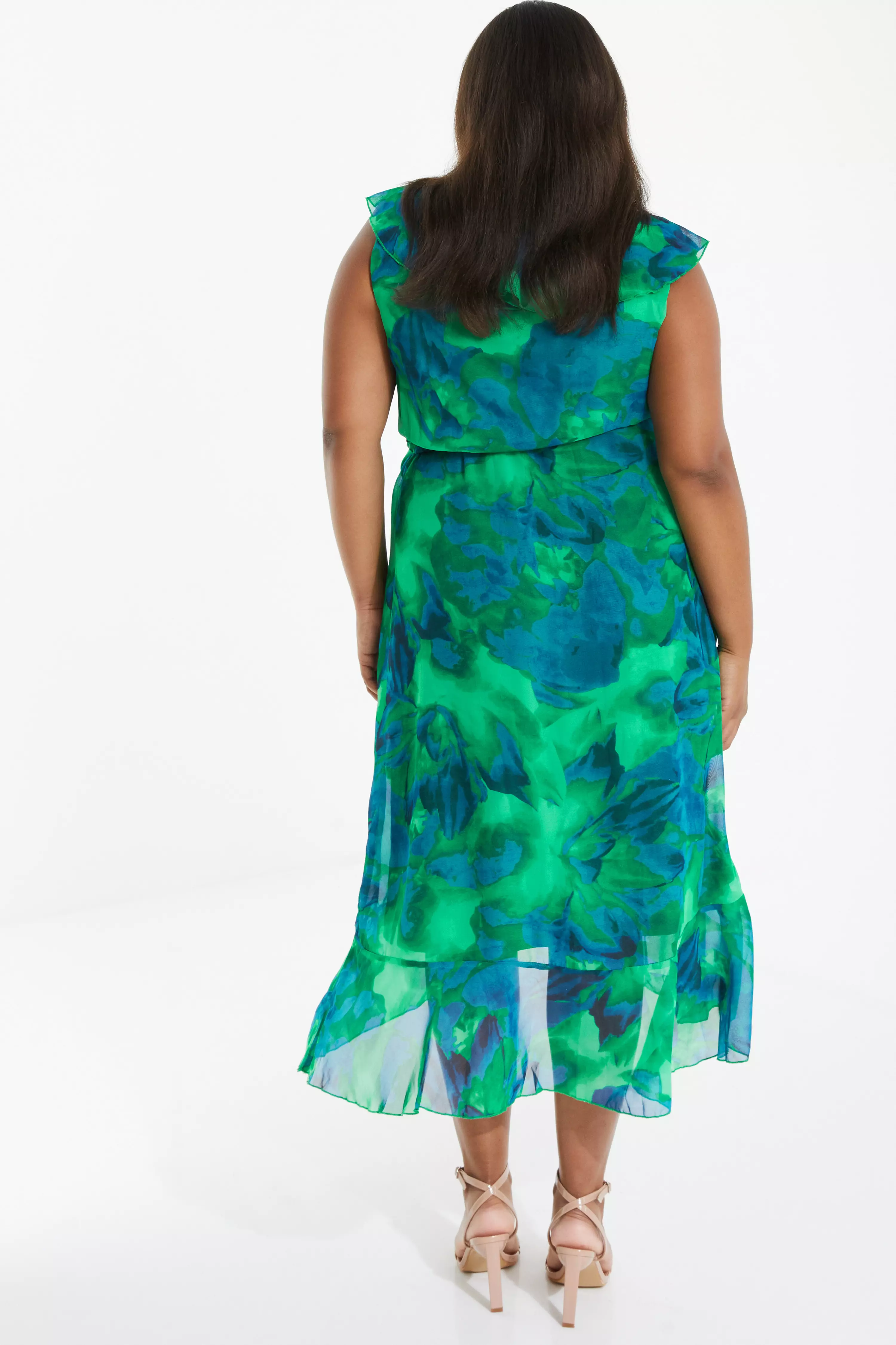 Curve Green Tropical Print Midi Dress
