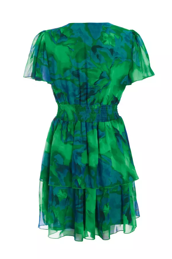 Green Tropical Print Skater Dress