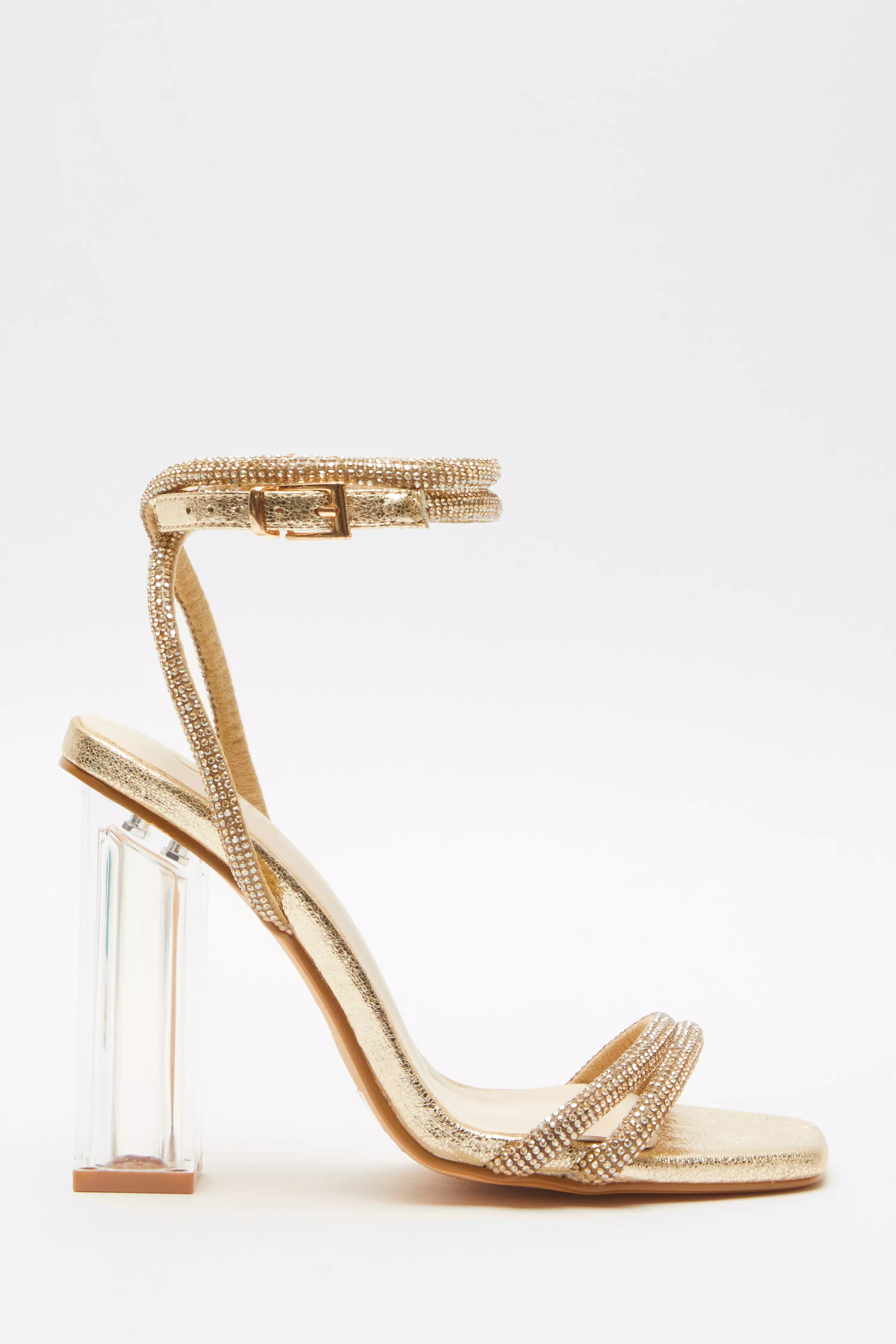 Gold Diamante Clear Heeled Sandals