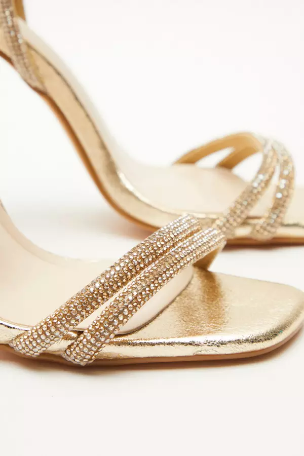 Gold Diamante Clear Heeled Sandals