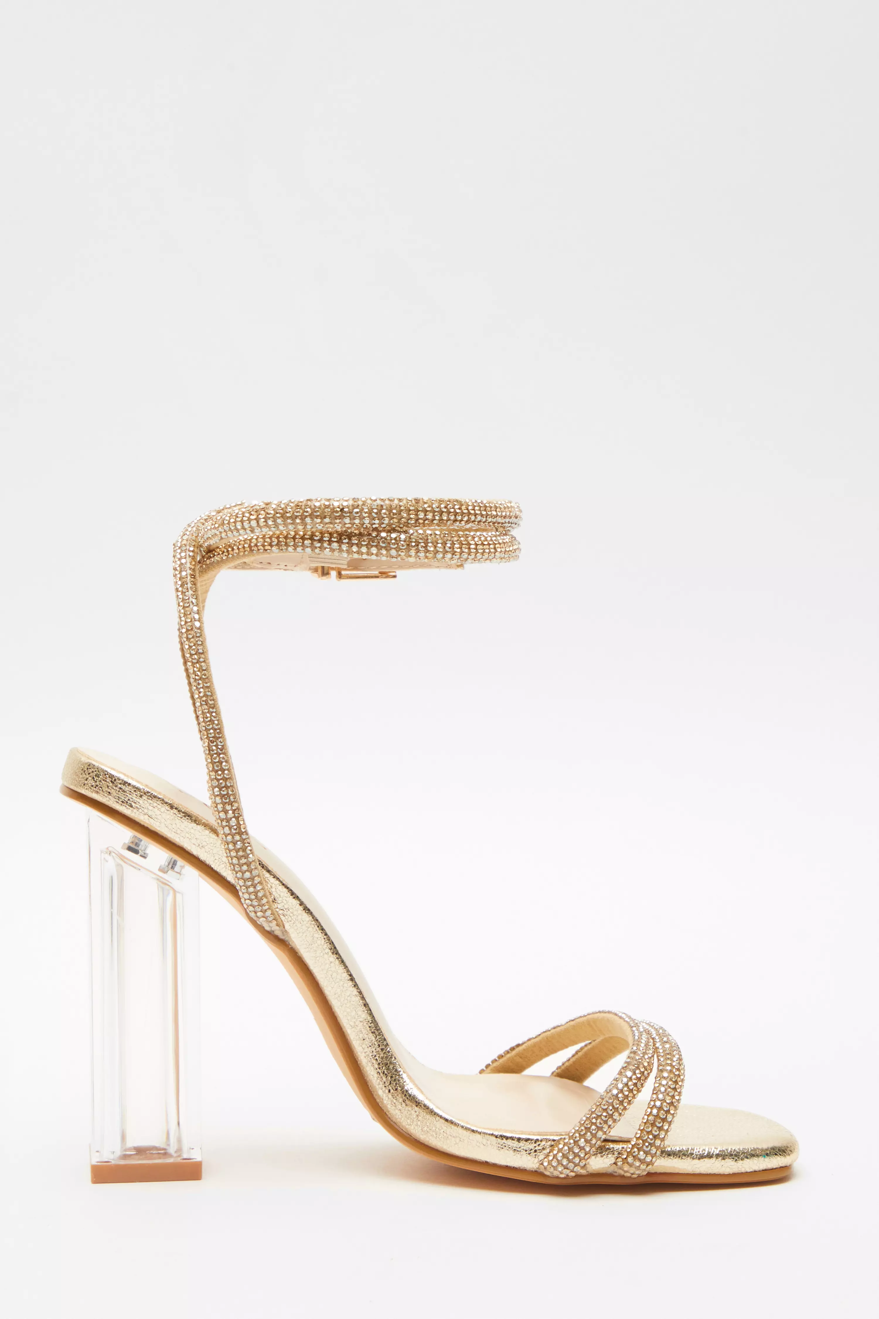 Gold Diamante Clear Heeled Sandals