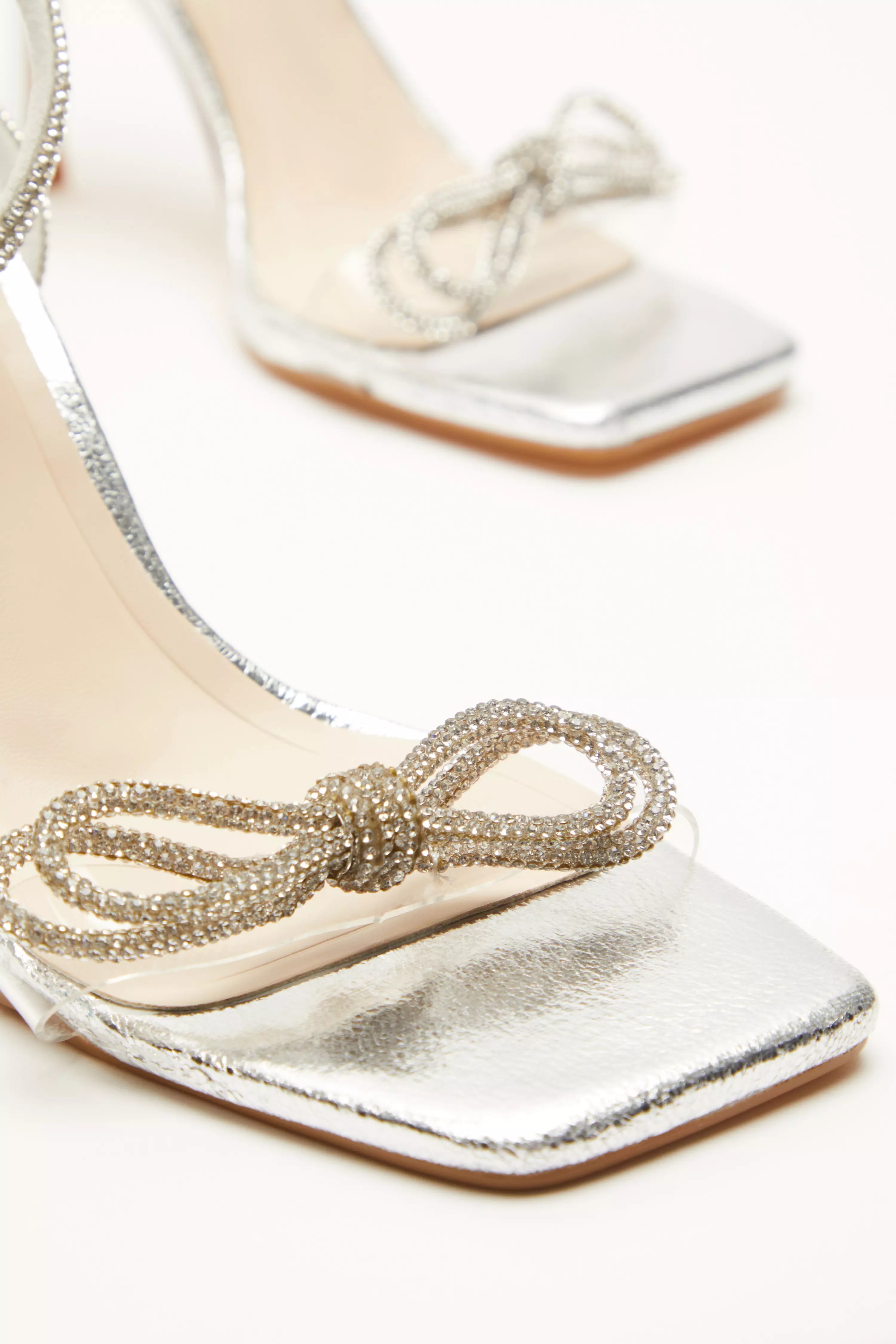 Silver Bow Heeled Sandals