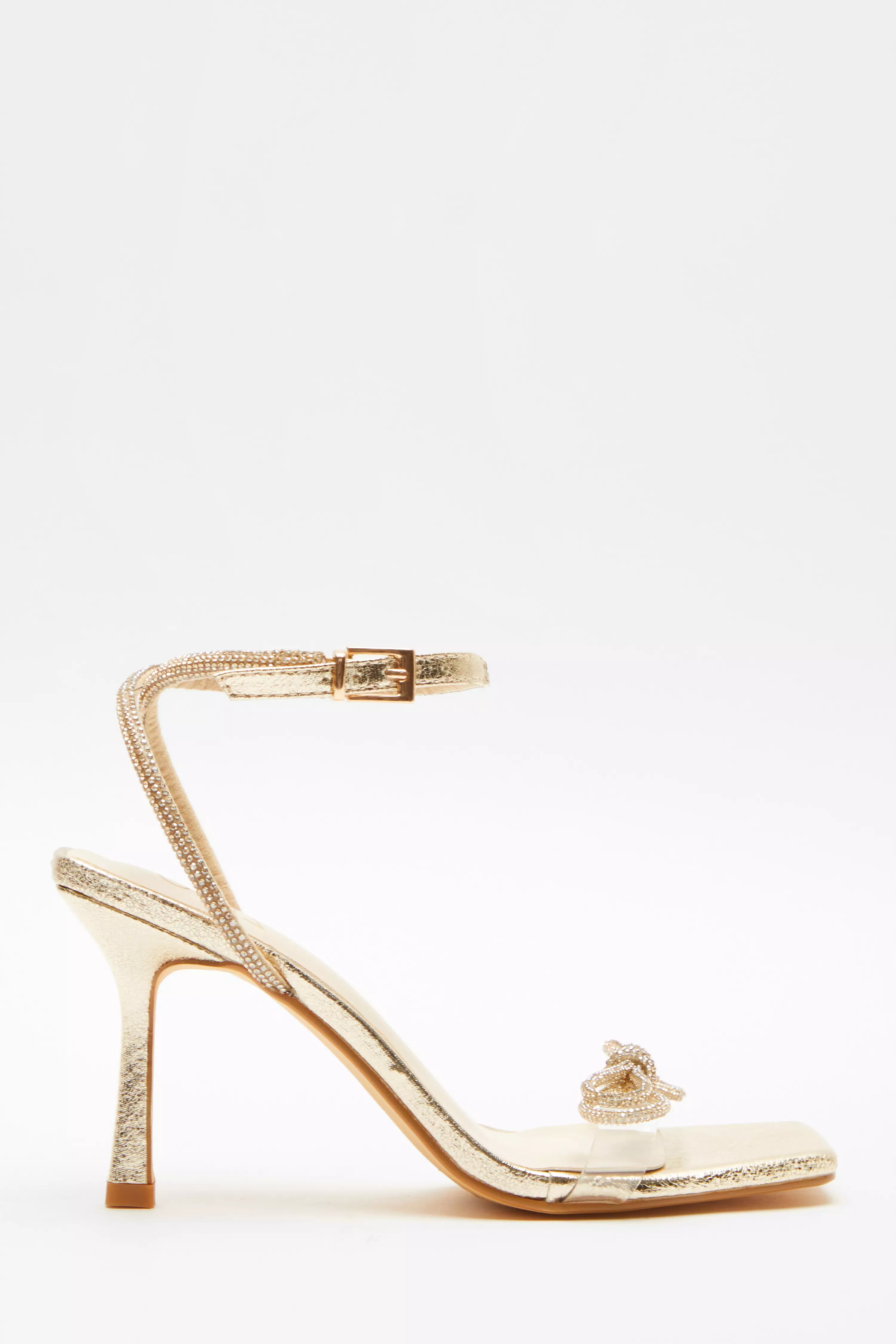 Gold Bow Heeled Sandals