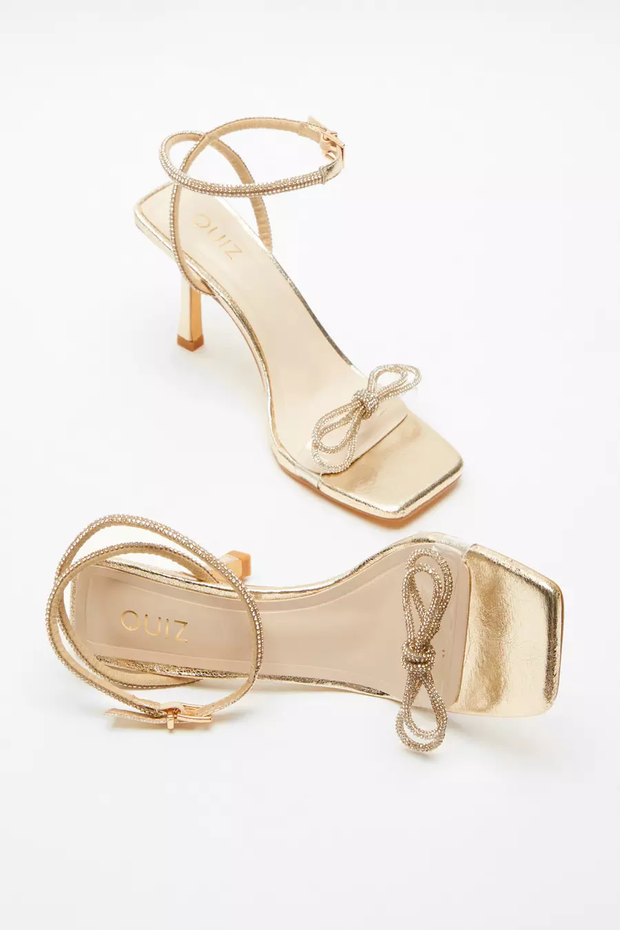 Gold Bow Heeled Sandals QUIZ Clothing