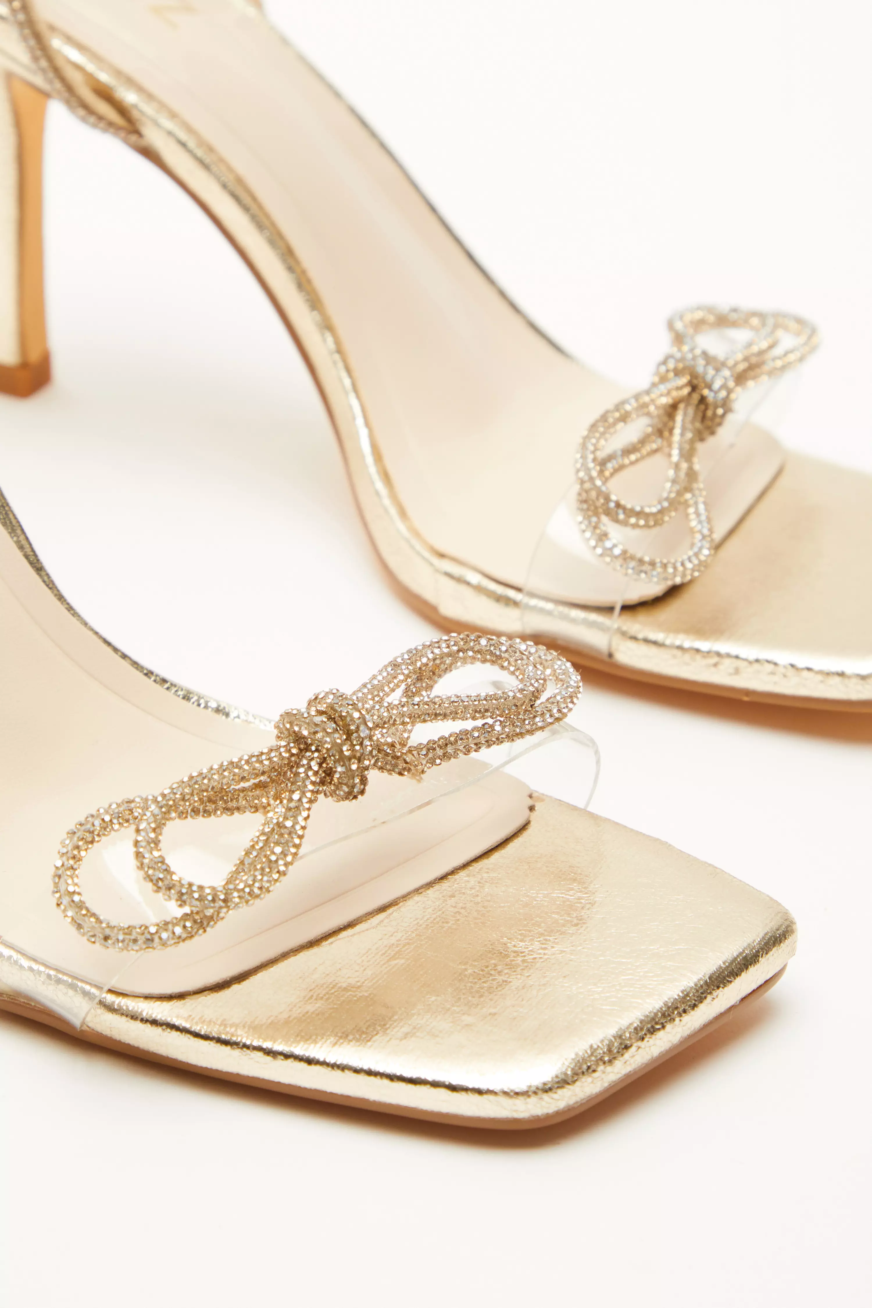 Gold Bow Heeled Sandals