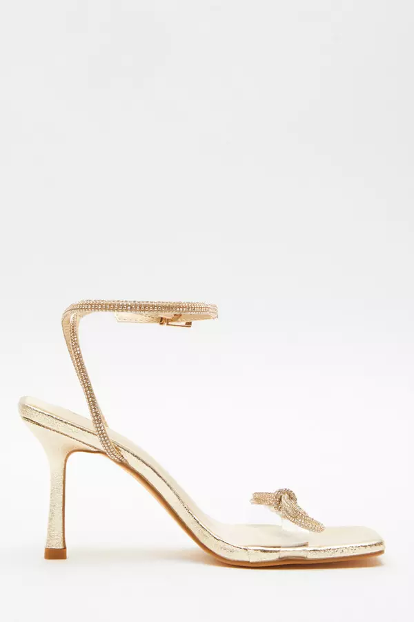 Gold Bow Heeled Sandals
