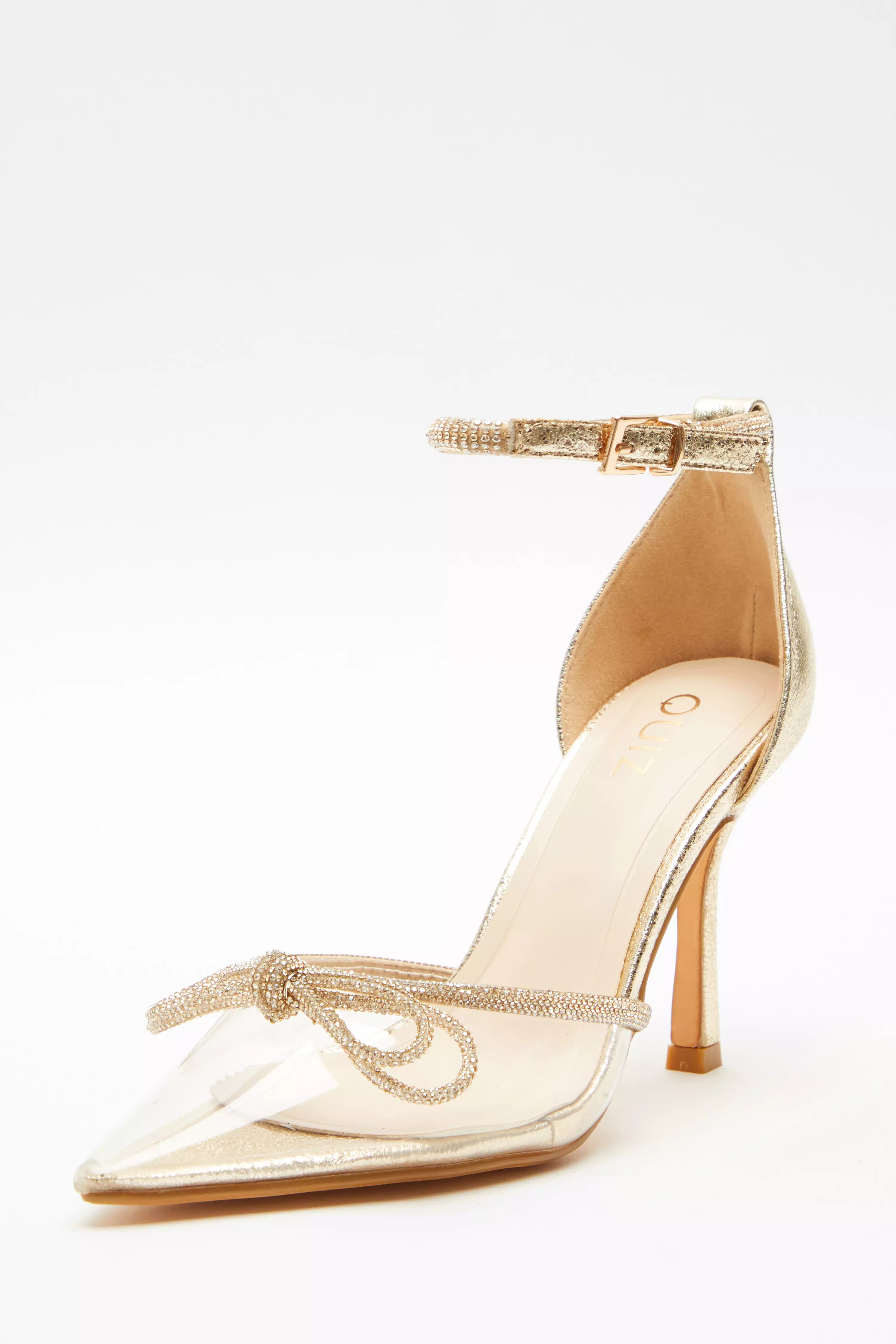 Gold Clear Diamante Bow Court Heels
