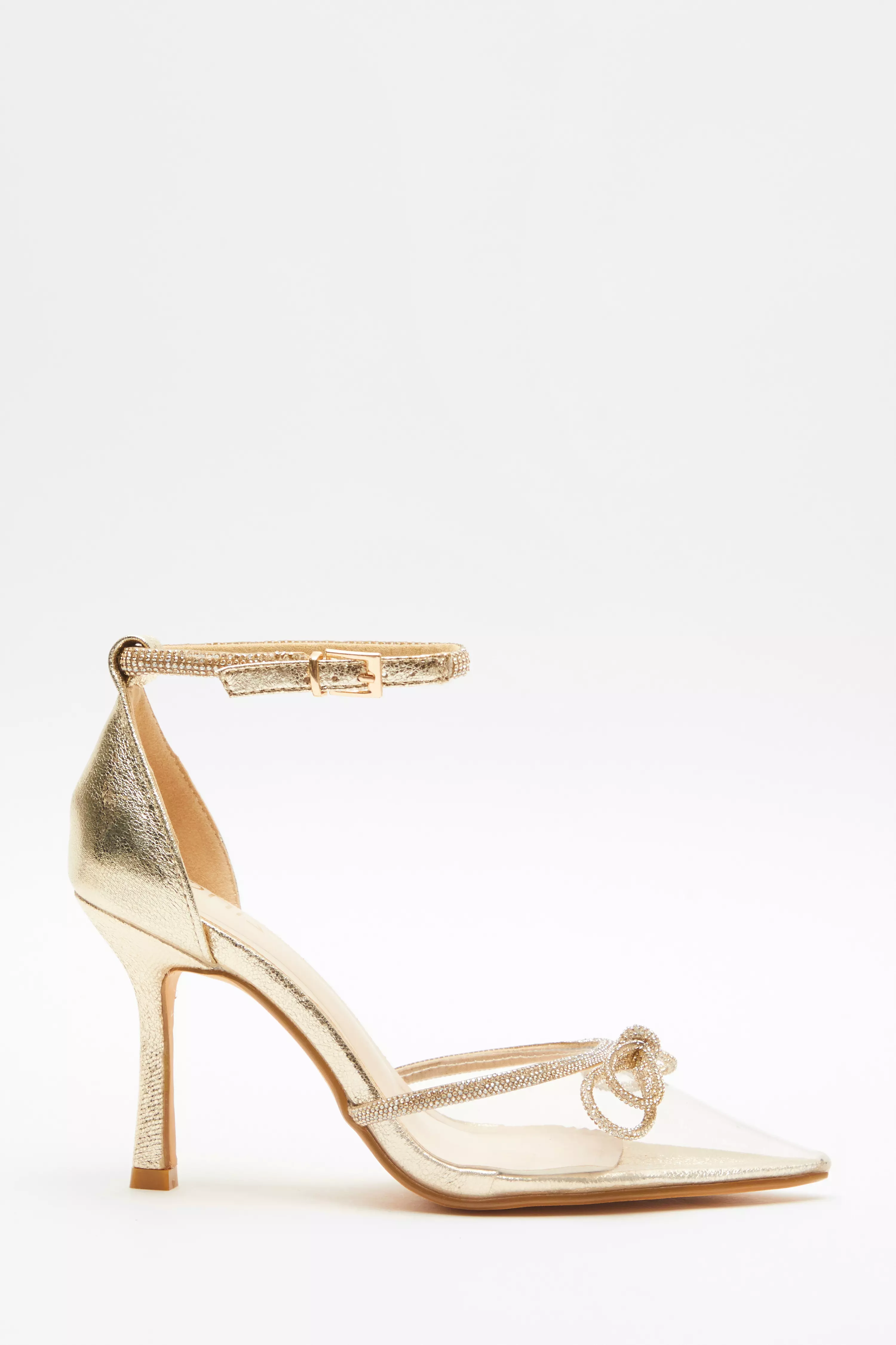 Gold Clear Diamante Bow Court Heels