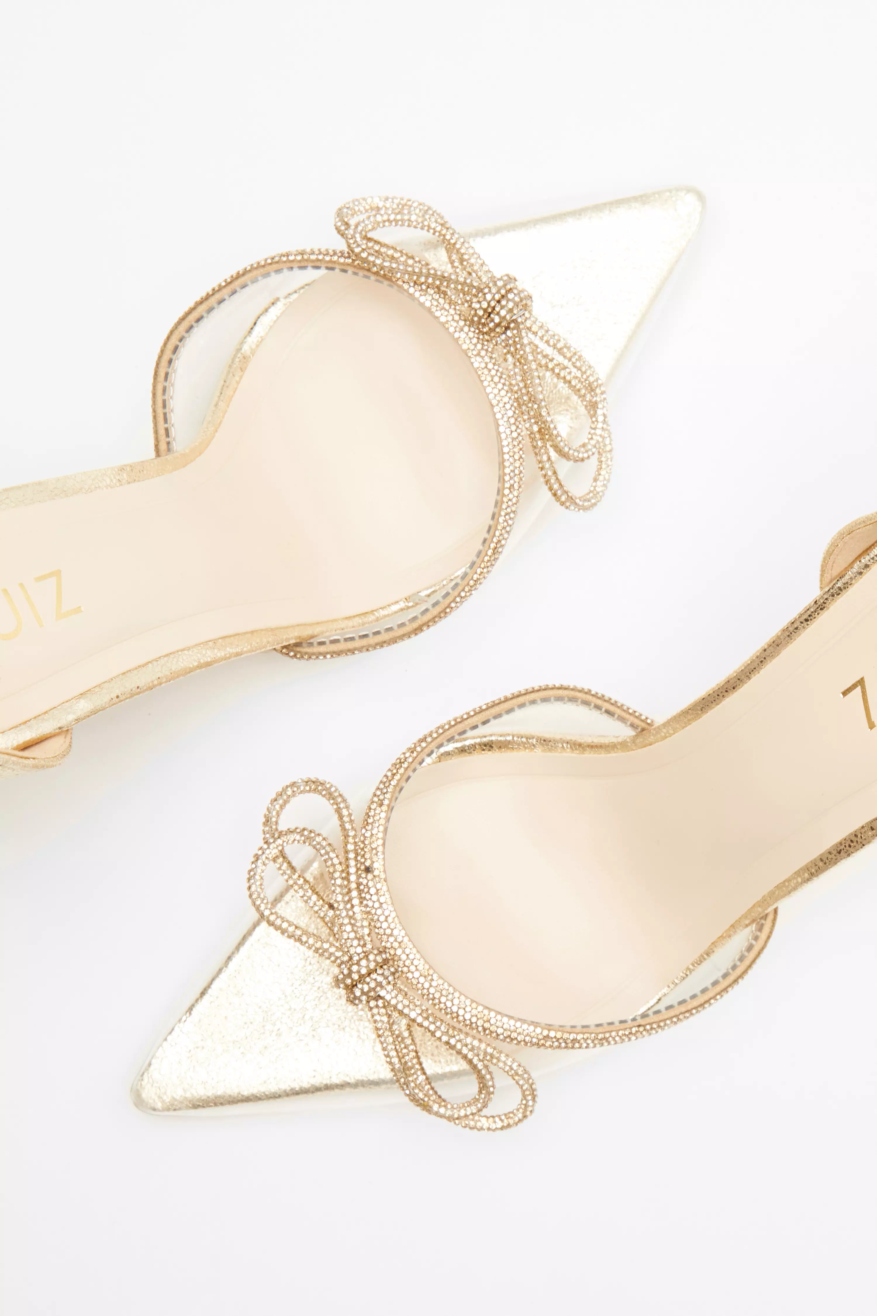 Gold Clear Diamante Bow Court Heels