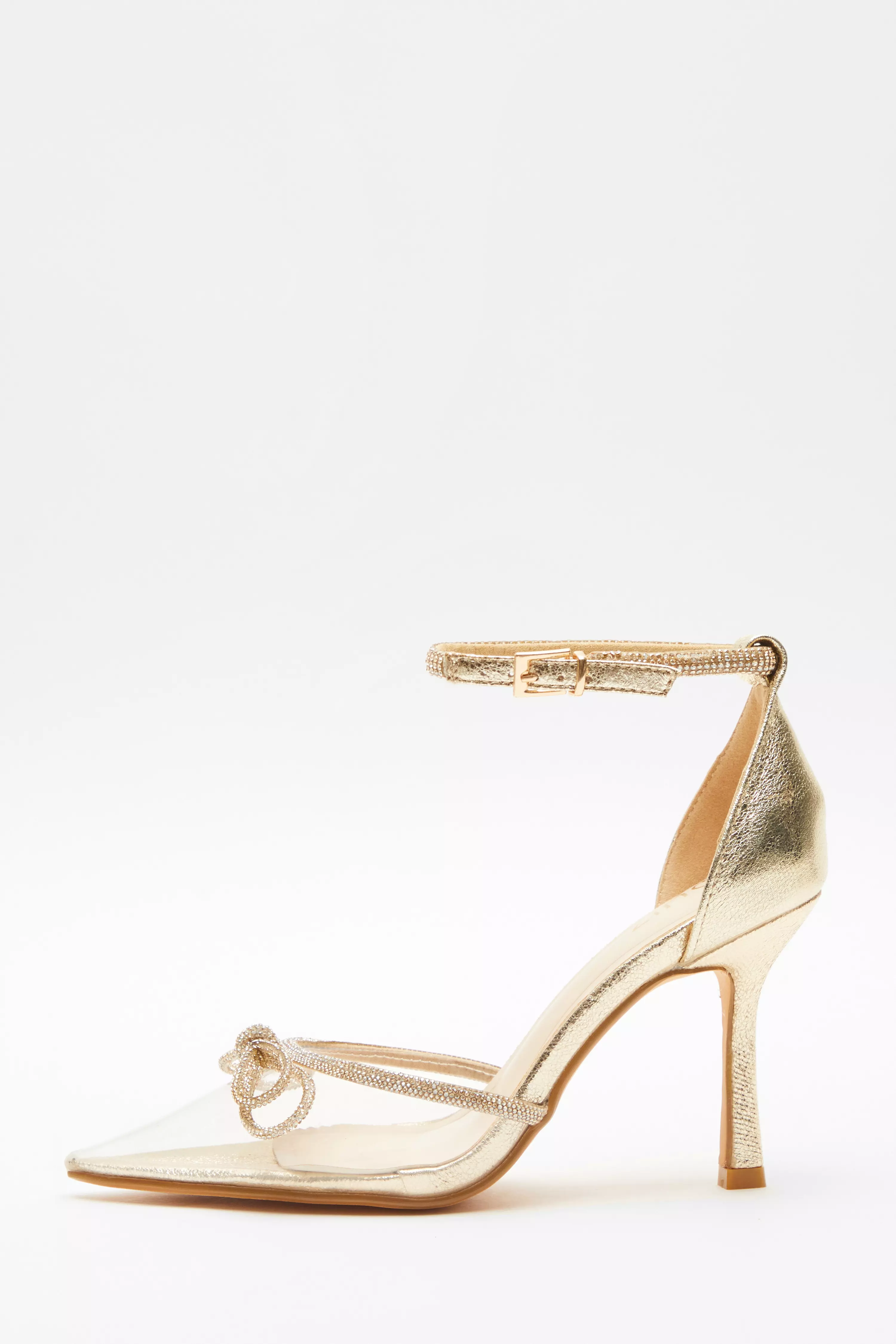 Gold Clear Diamante Bow Court Heels