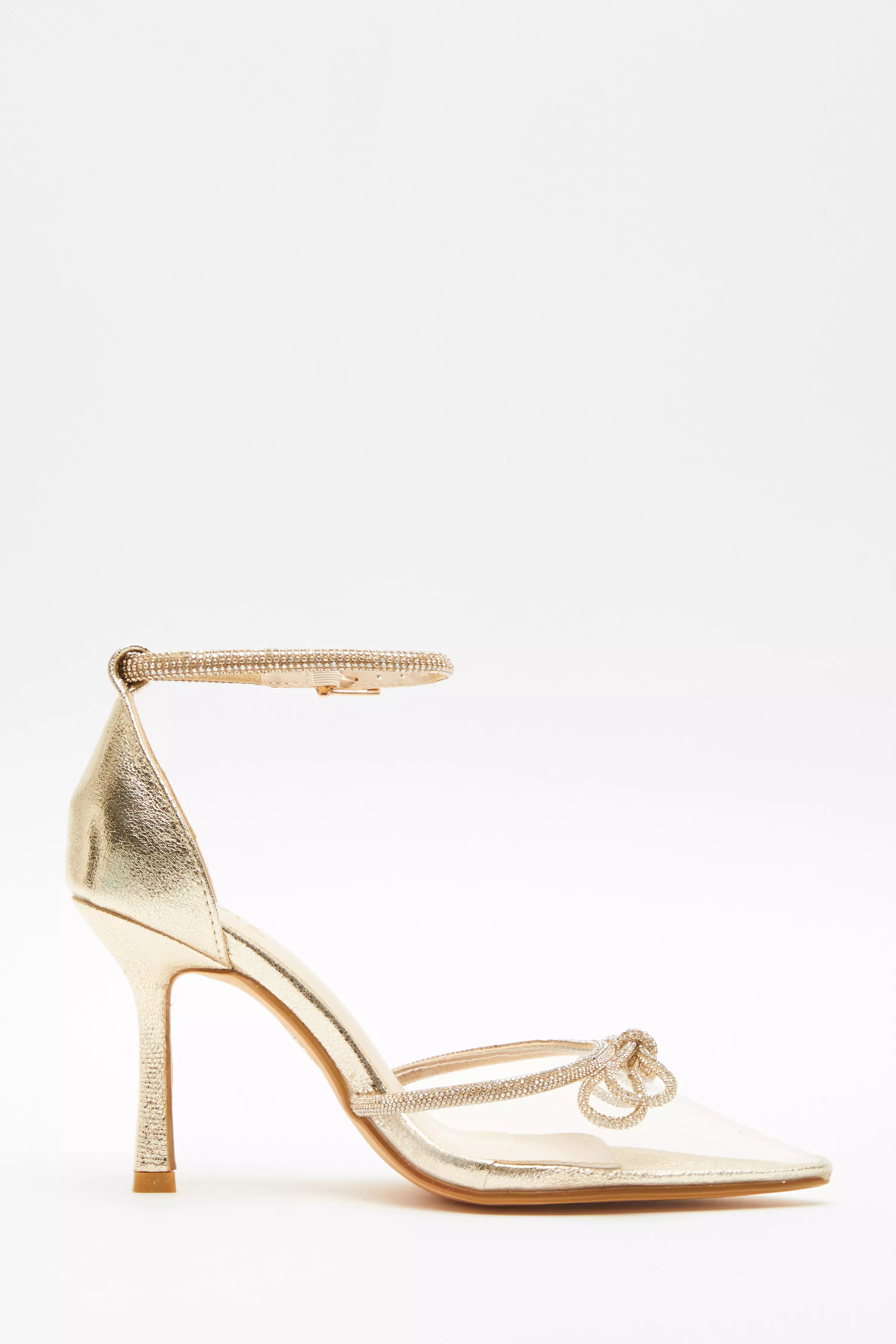 Gold Clear Diamante Bow Court Heels