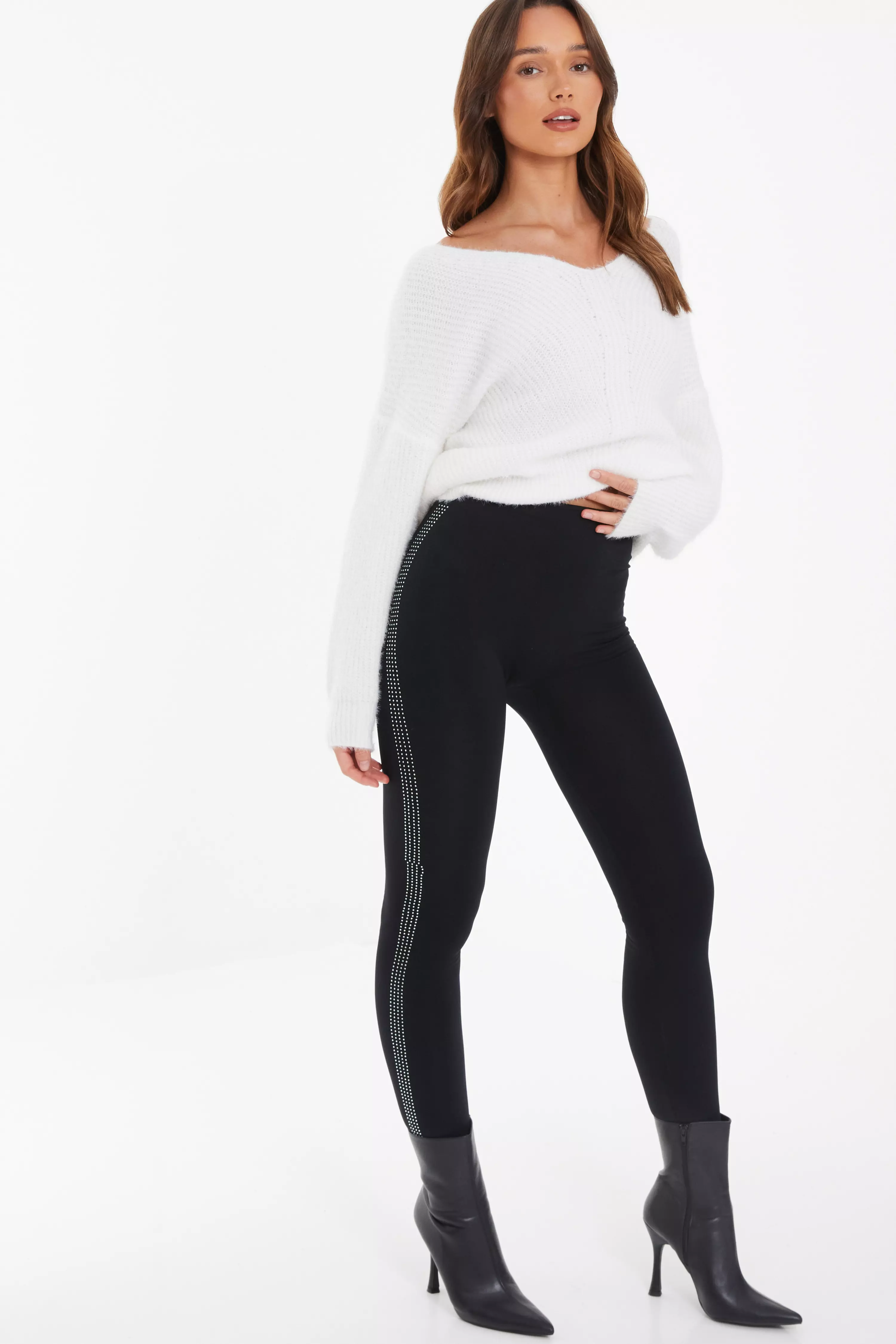 Black Fleece Diamante Trim Leggings