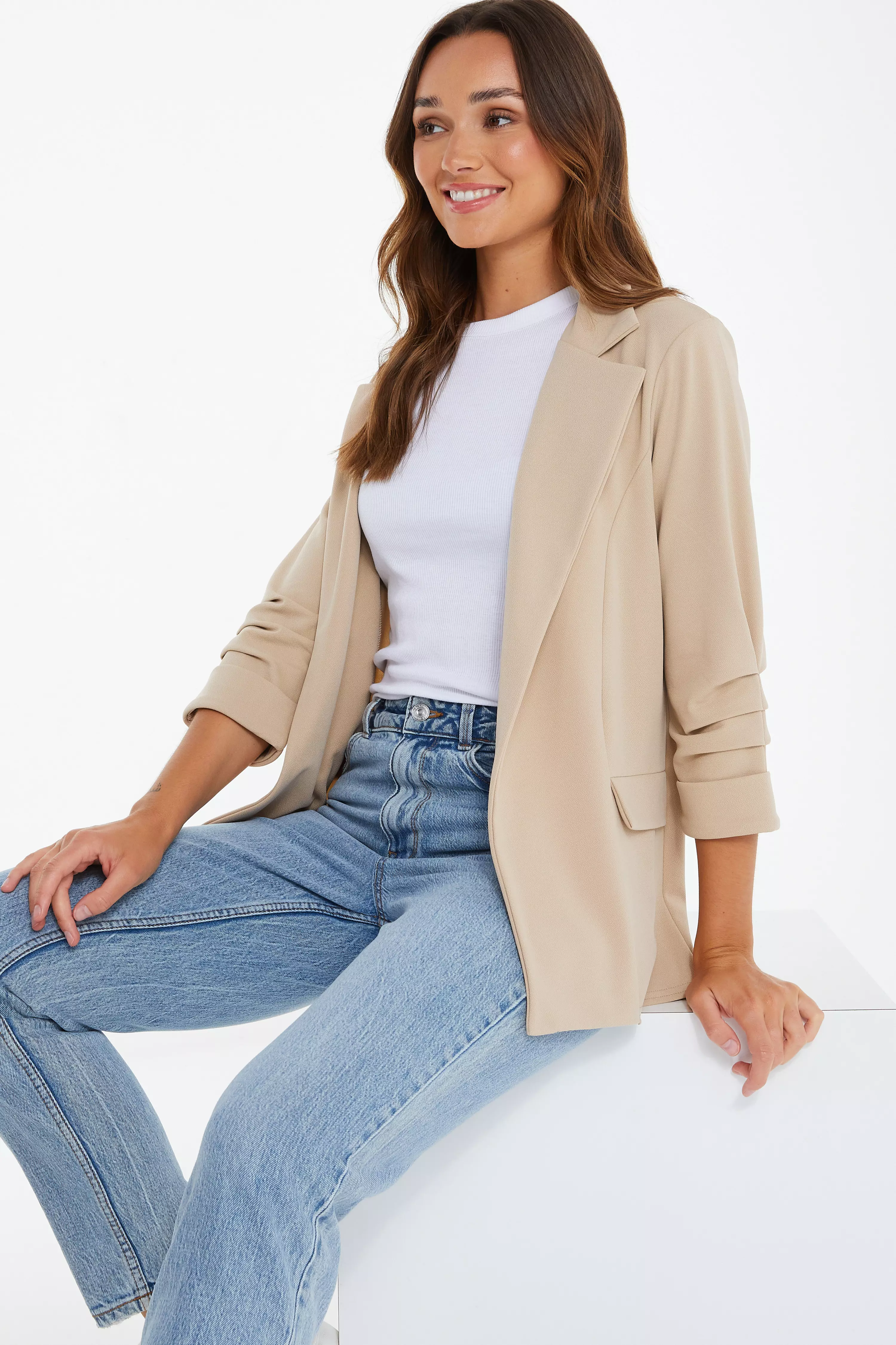 Stone Ruched Sleeve Blazer