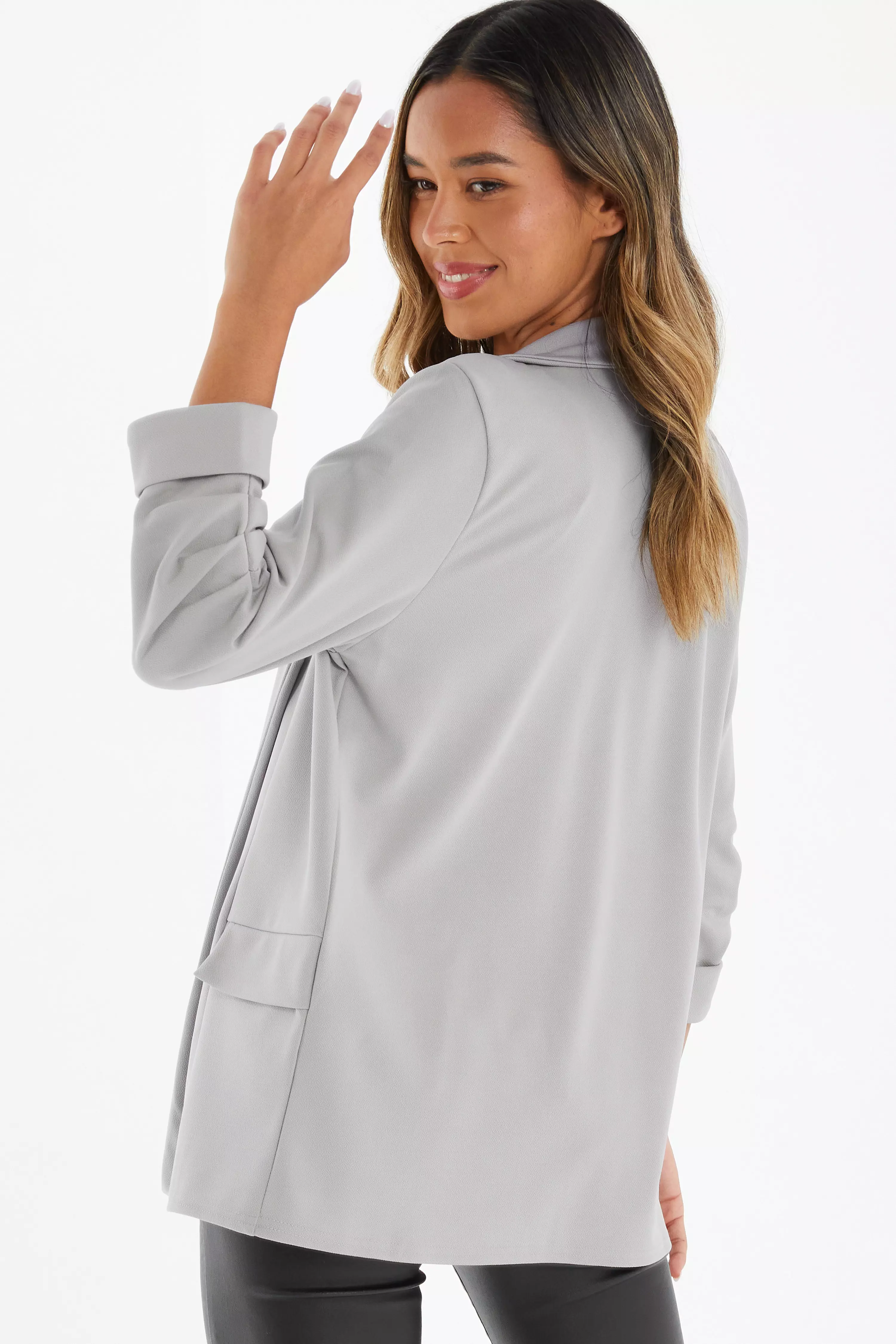 Grey ruched sleeve blazer new arrivals