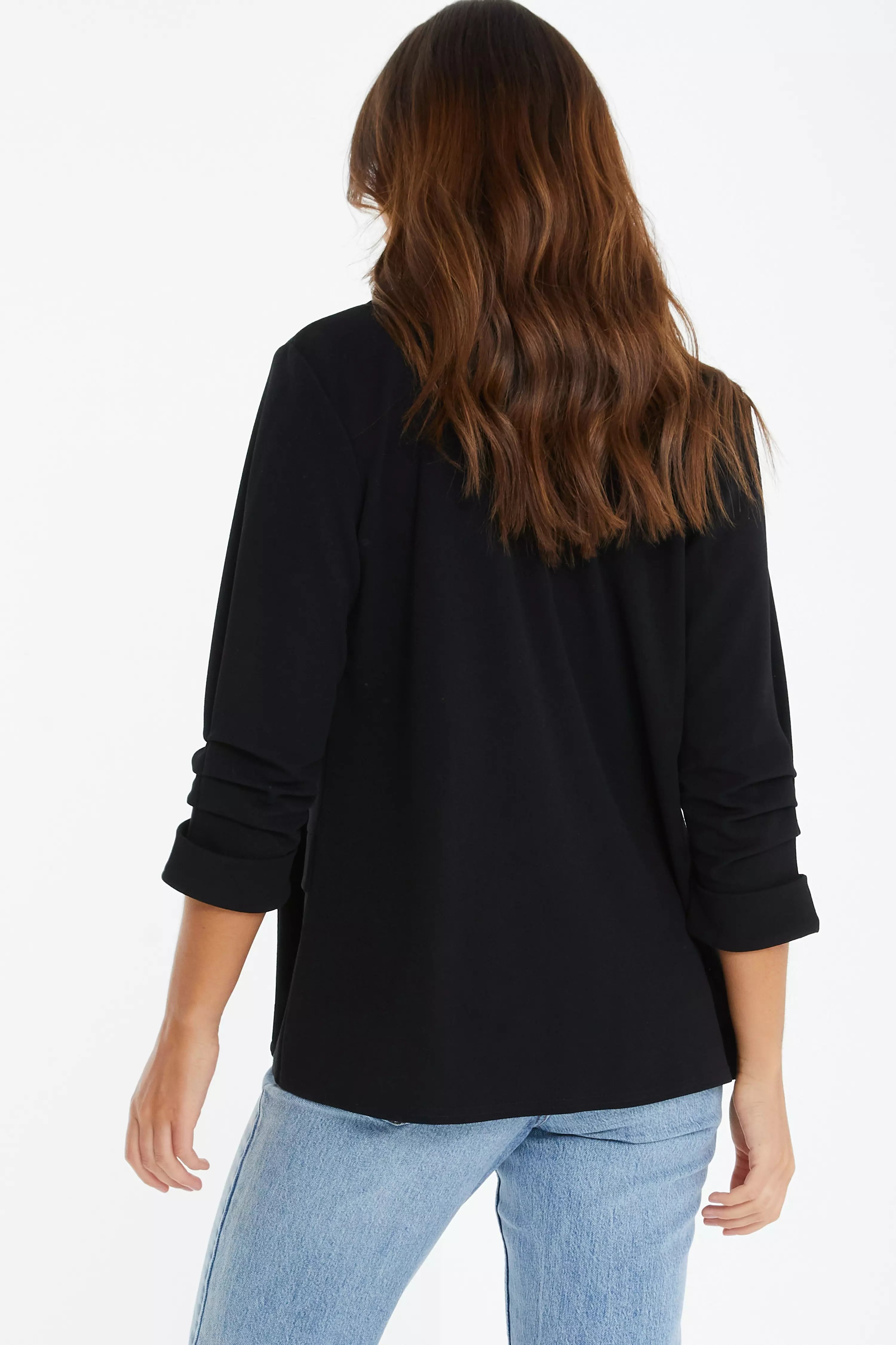 Black Ruched Sleeve Blazer