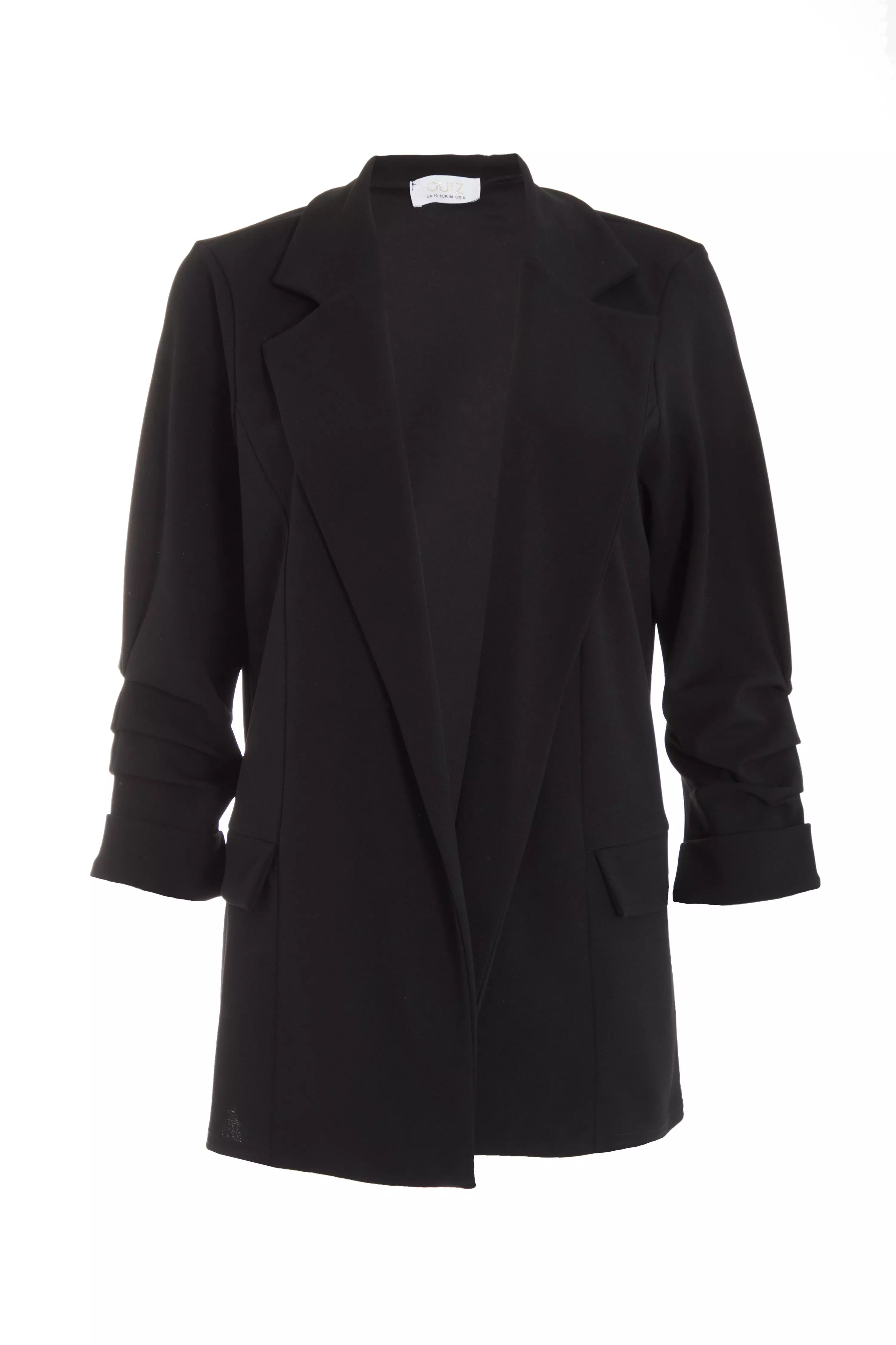 Black Ruched Sleeve Blazer