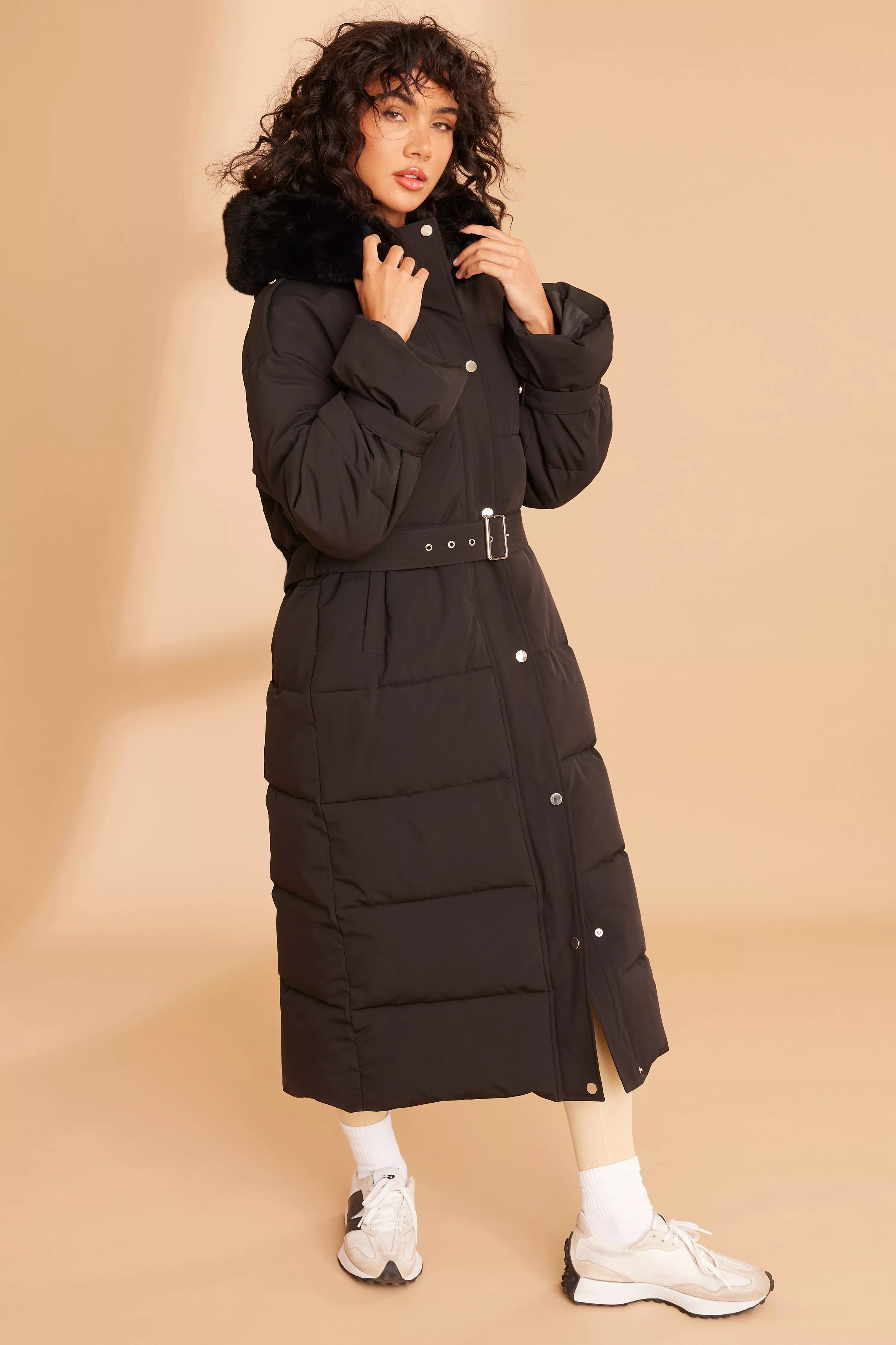 Black Padded Long Line Jacket