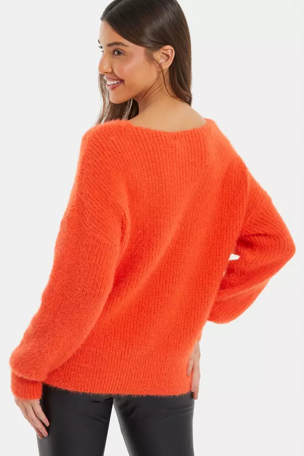 Orange Knit Fluffy Jumper