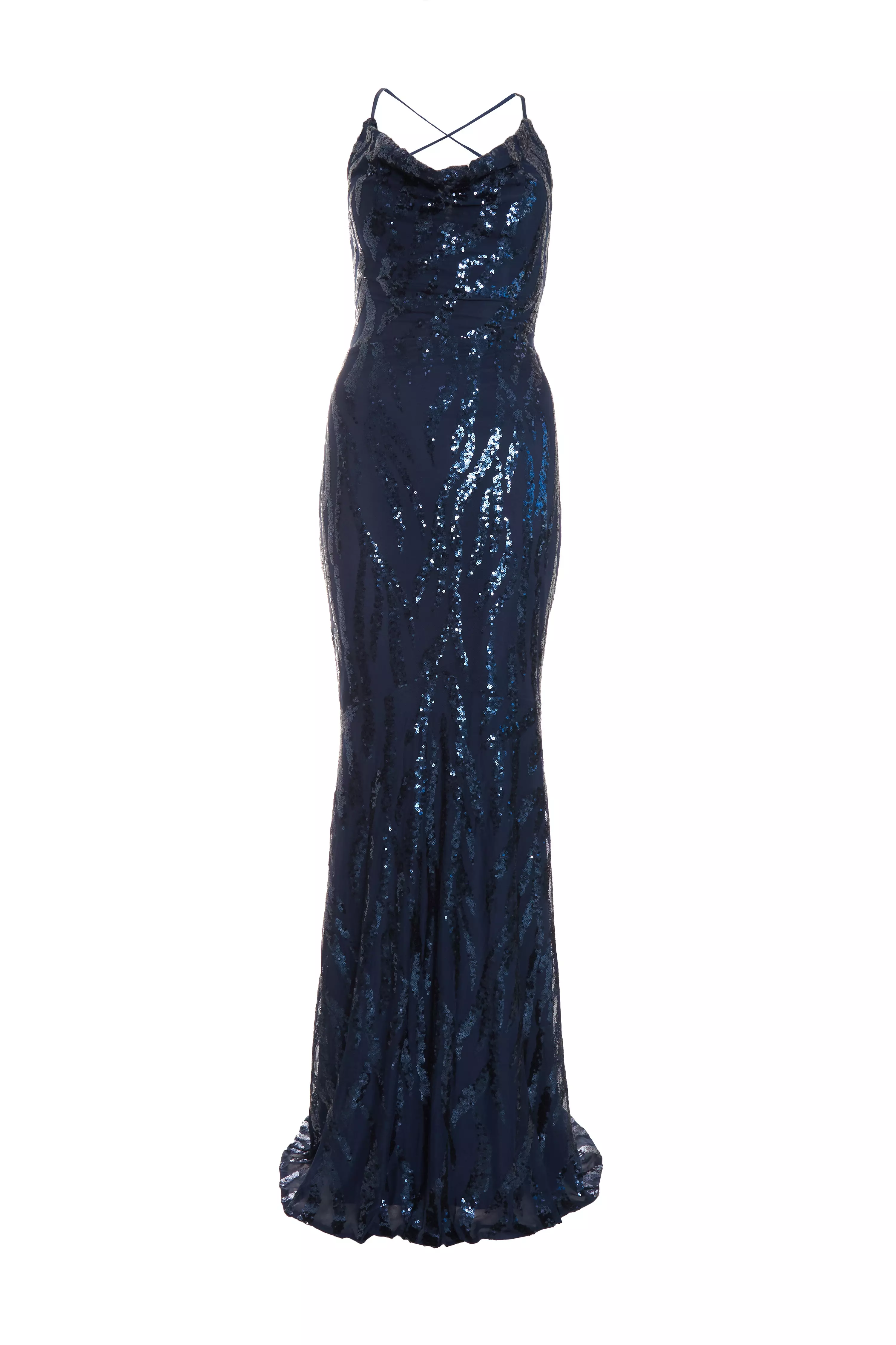 Navy Sequin Cross Back Maxi Dress