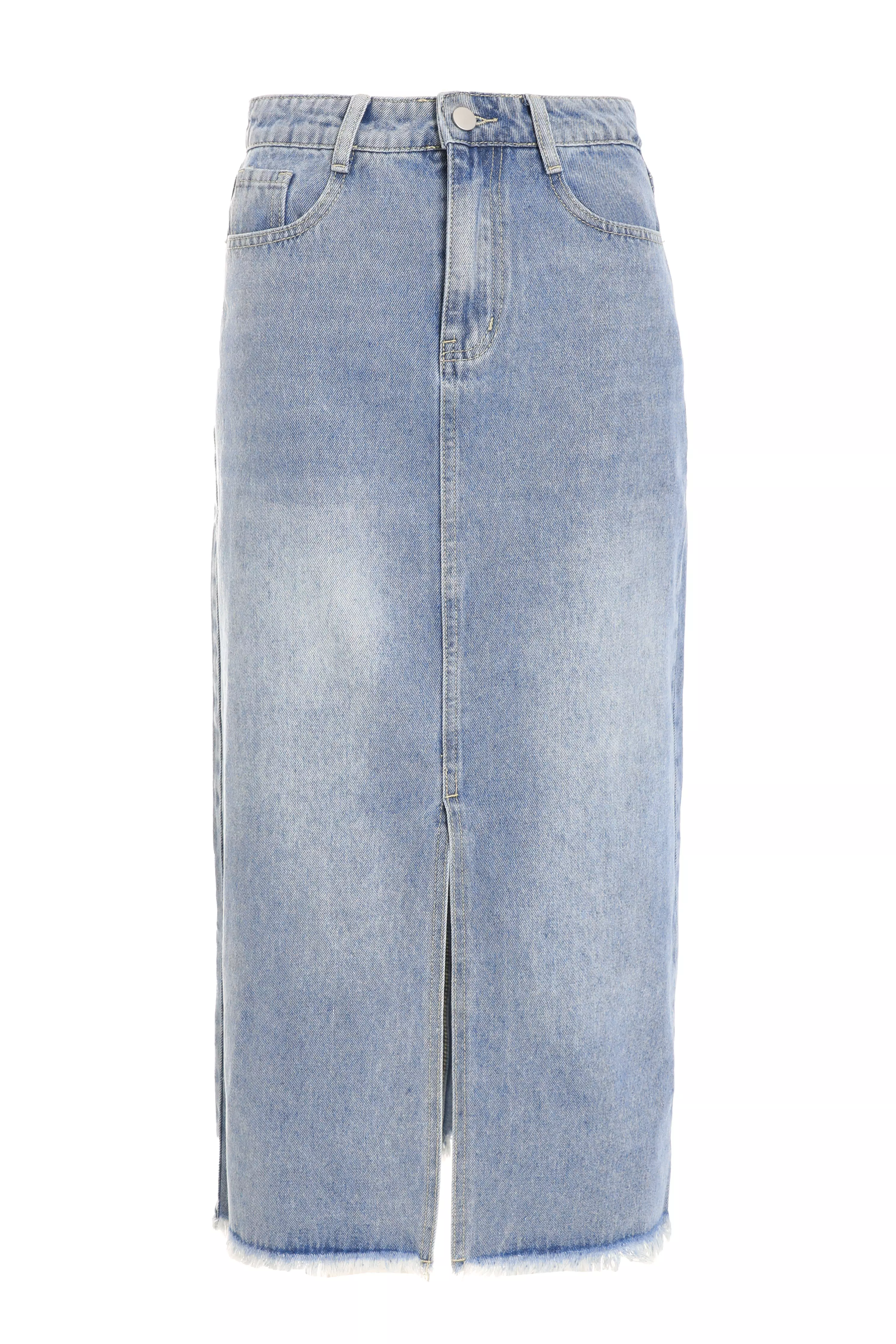 Blue Denim Midi Skirt