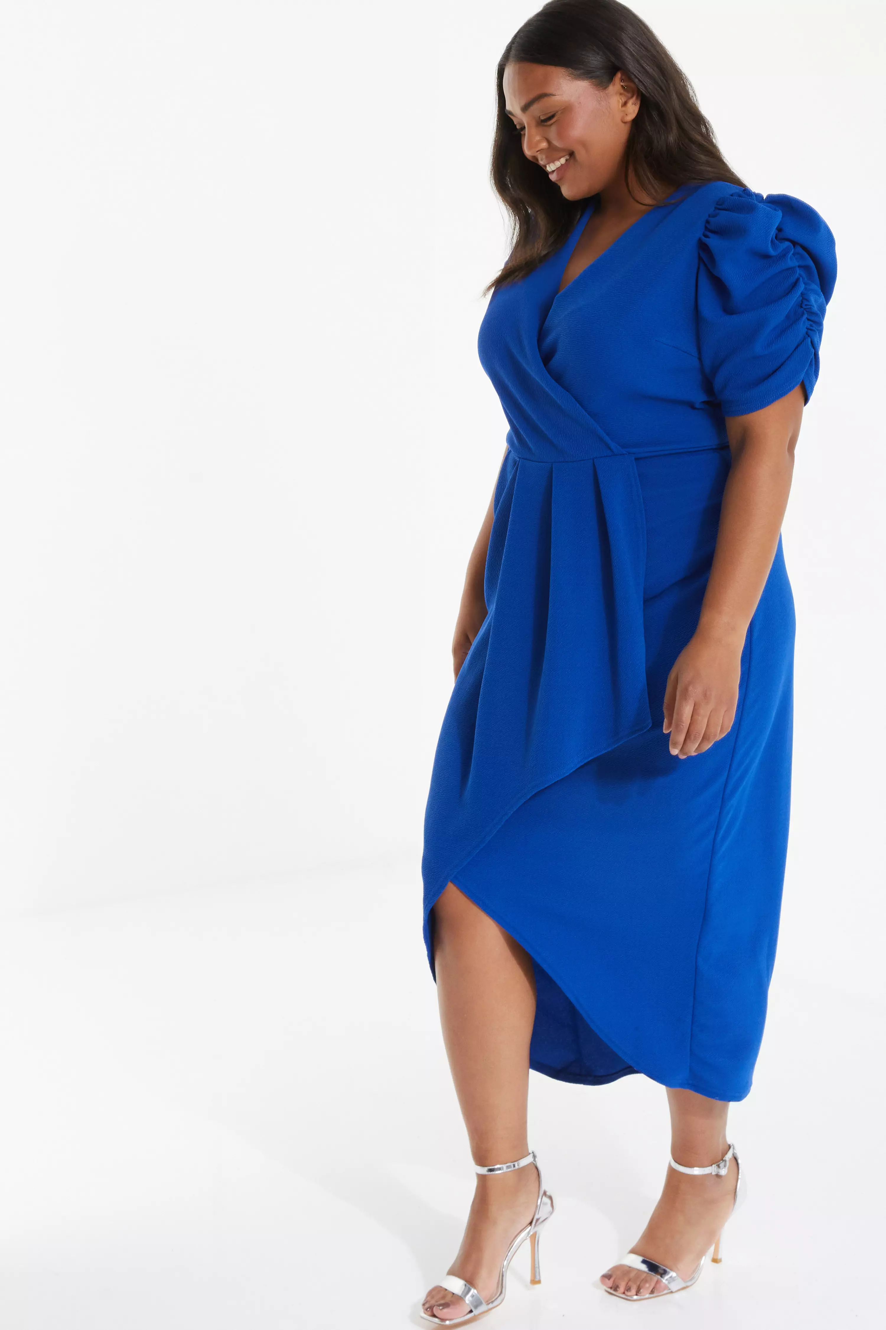 Curve Royal Blue Wrap Midi Dress