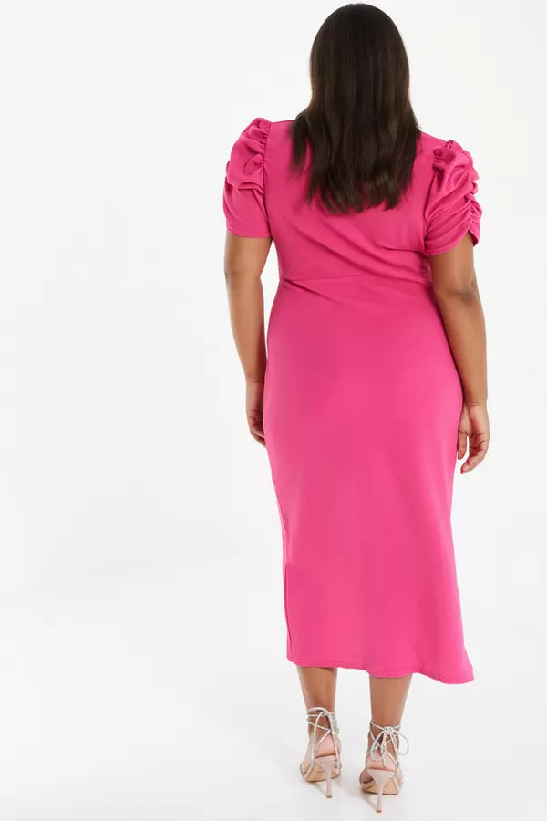 Curve Pink Wrap Midi Dress