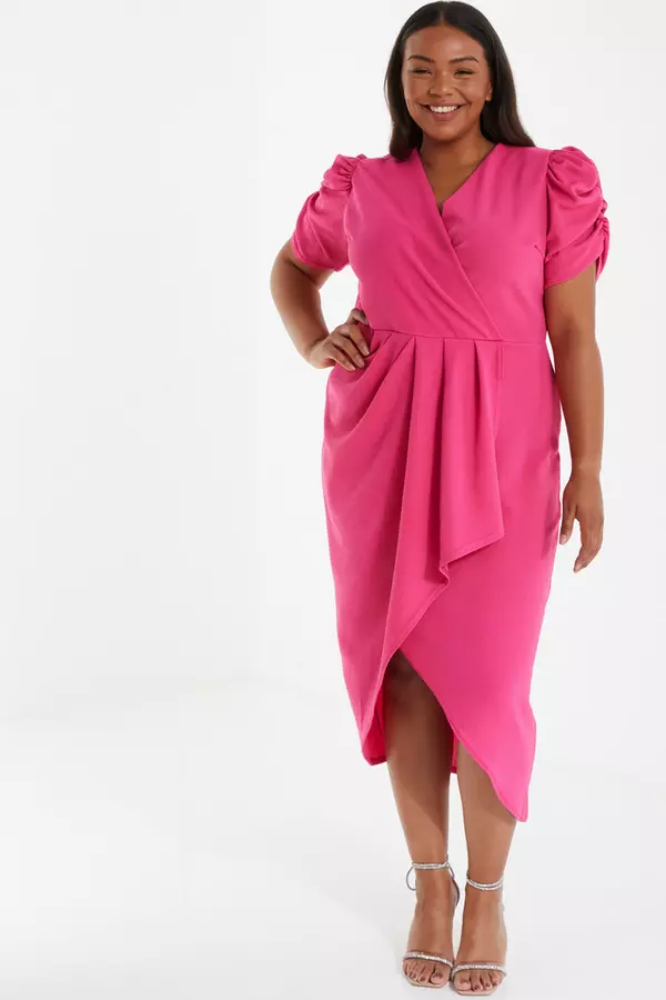 Curve Pink Wrap Midi Dress