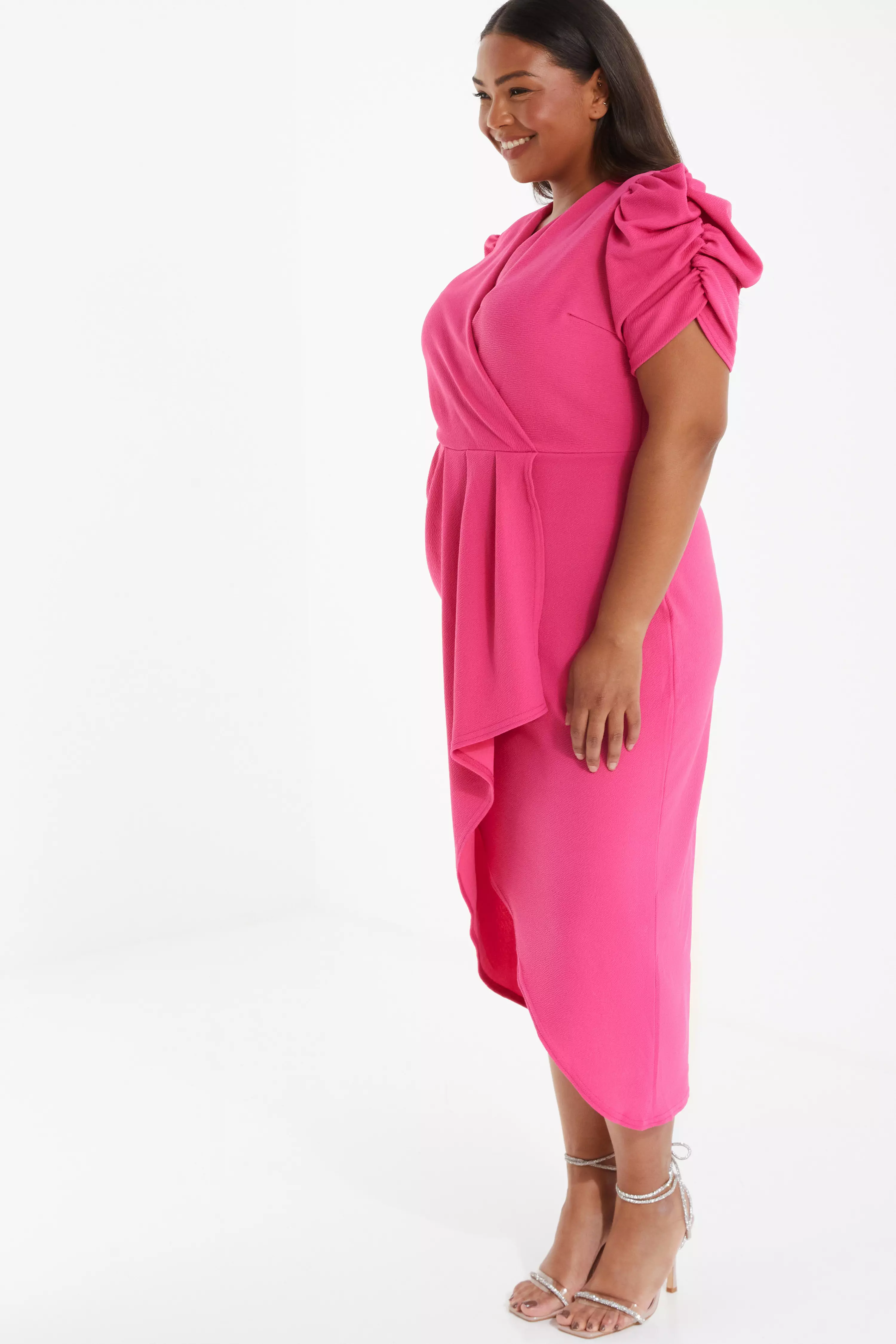 Curve Pink Wrap Midi Dress