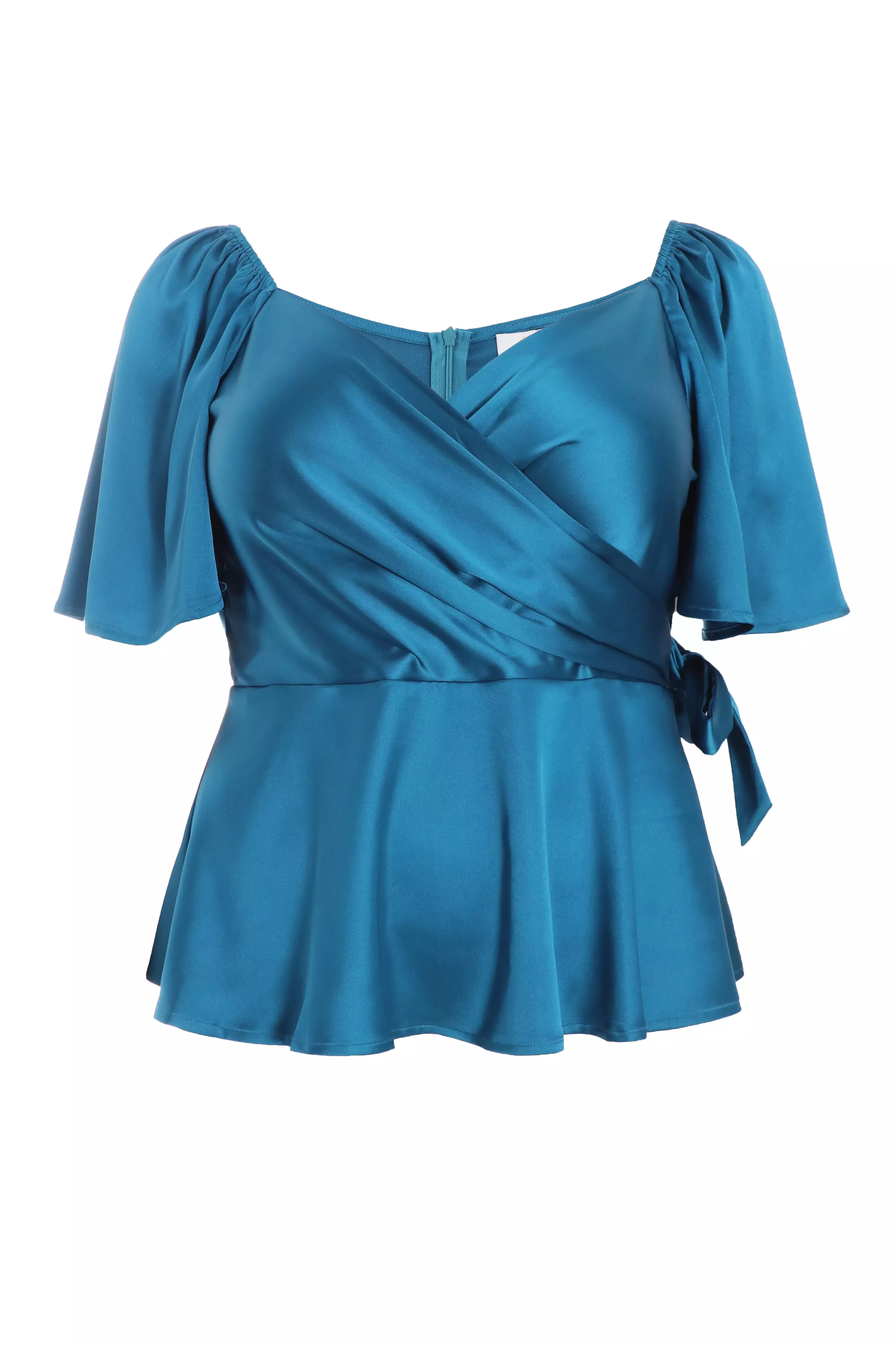 Curve Teal Wrap Peplum Top