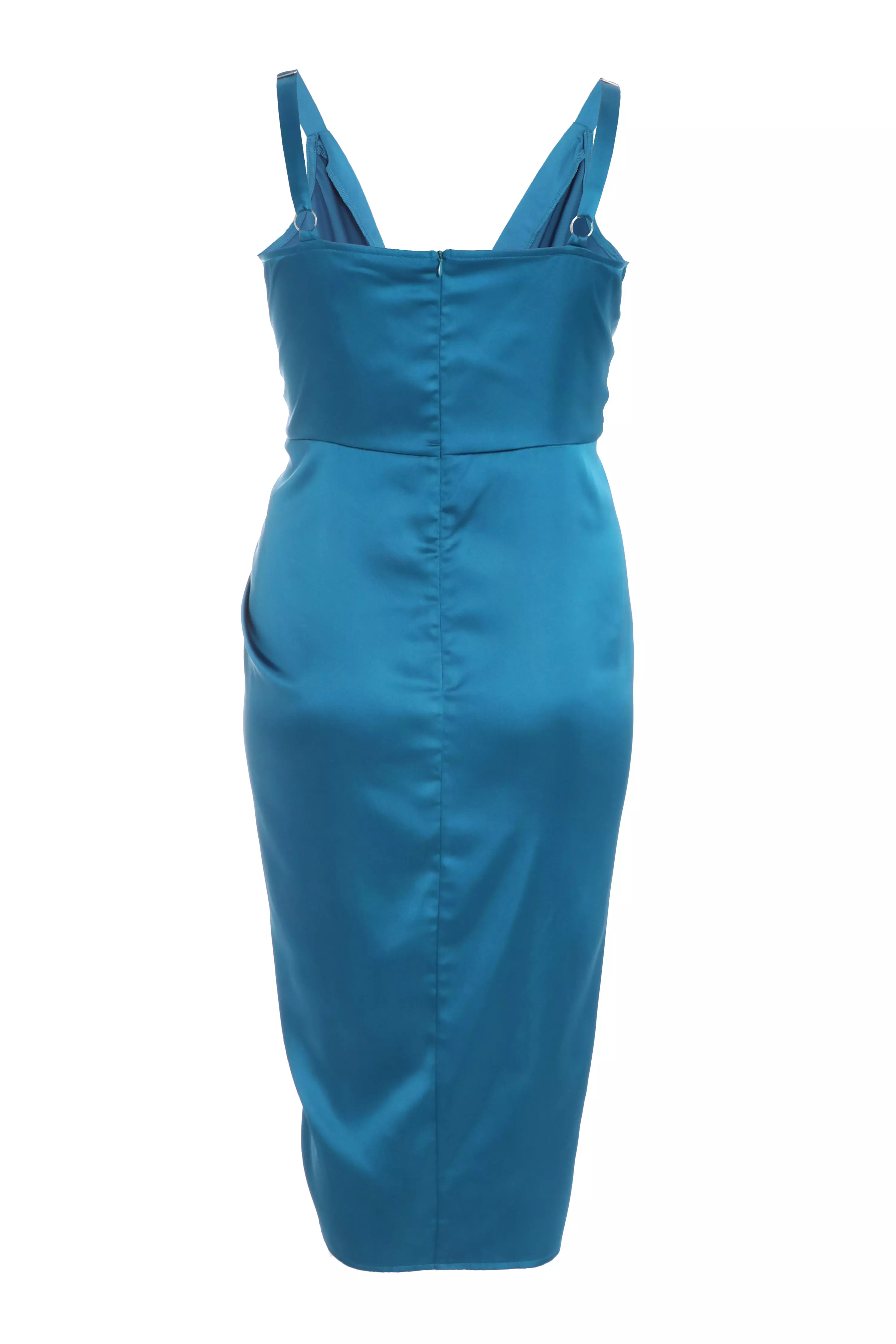 Curve Teal Satin Ruched Midi Dress